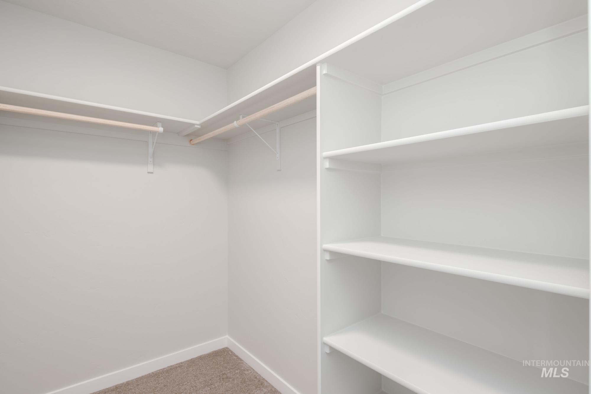 Spacious closet with light carpet