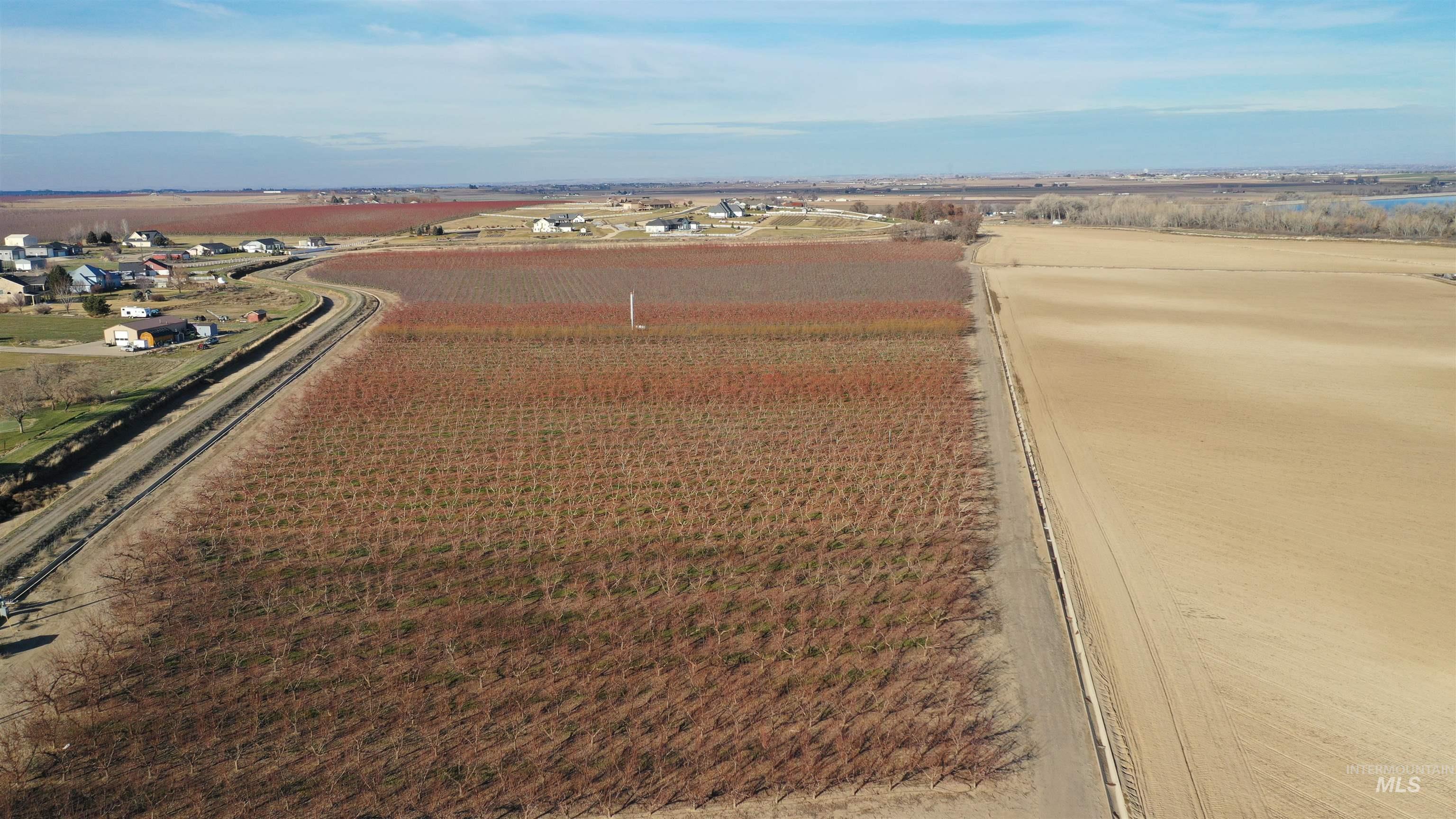 Overview of rural landscape with large plots for crops
