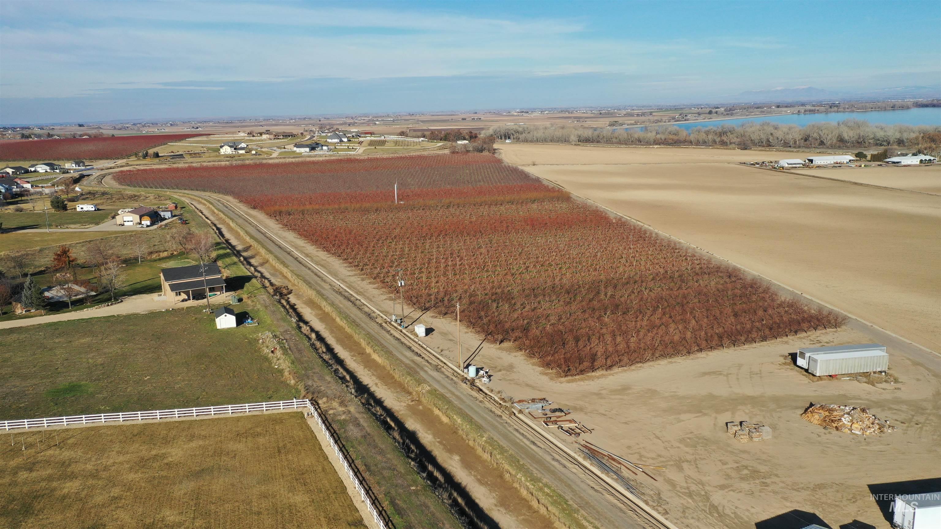 View of rural area with large plots for crops
