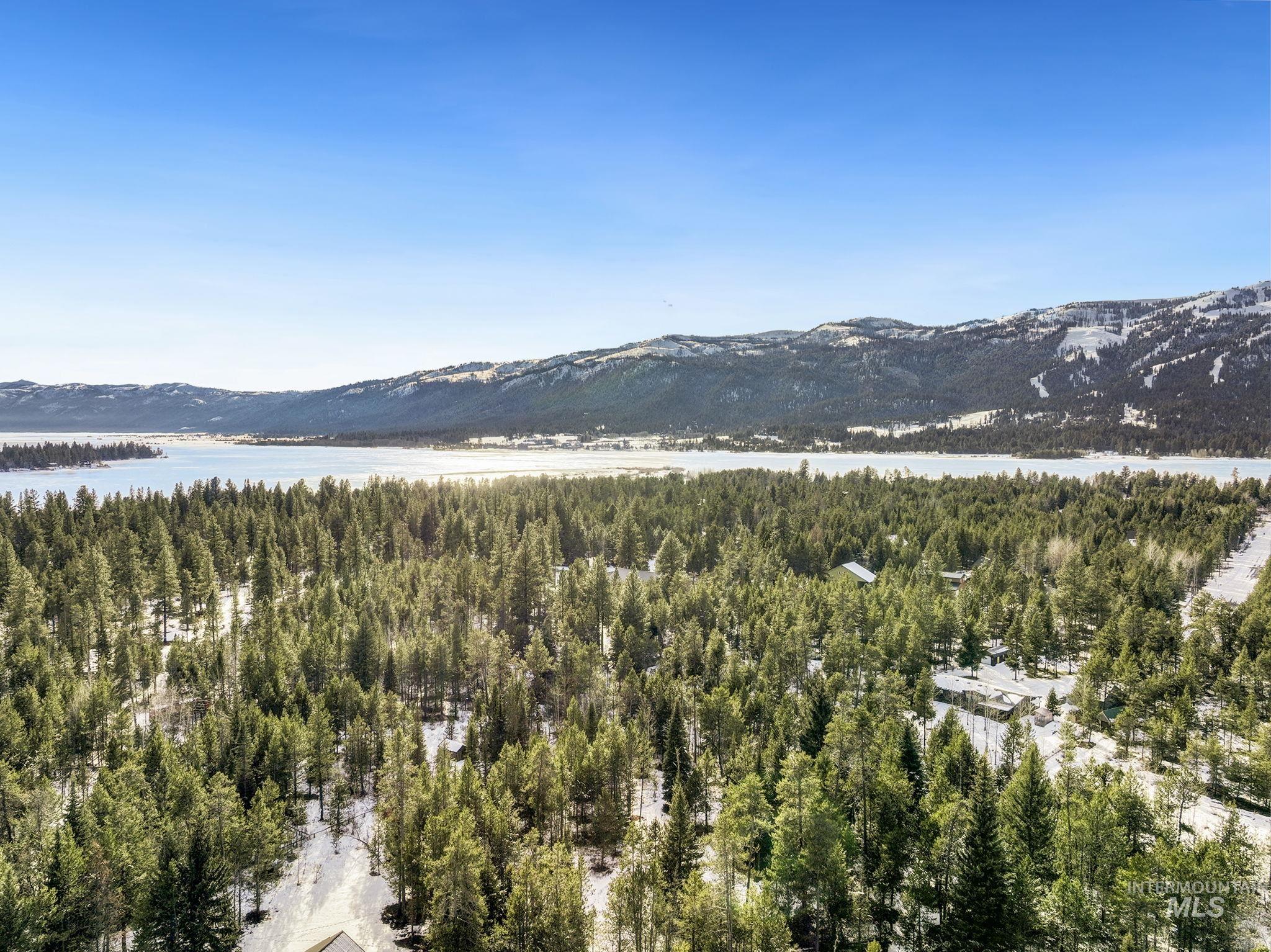 Aerial view of a water and mountain view