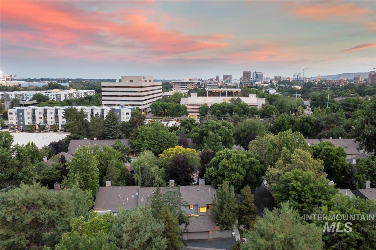 Aerial view at dusk of a view of city