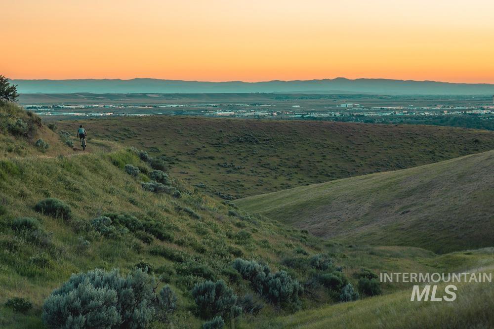 Expansive natural landscape featuring rolling hills, diverse shrubbery, and a distant cityscape