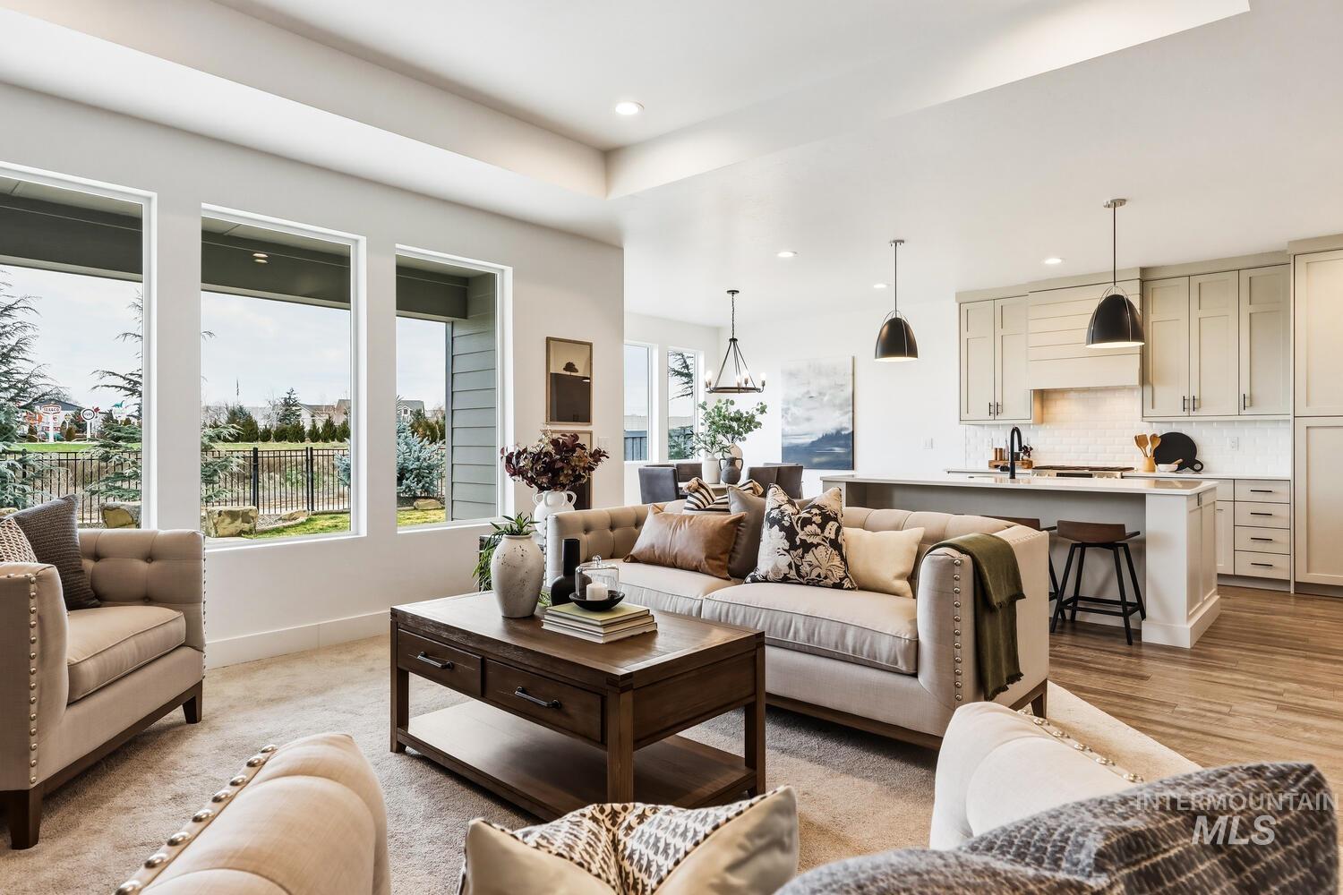 Living area featuring recessed lighting and light wood-type flooring