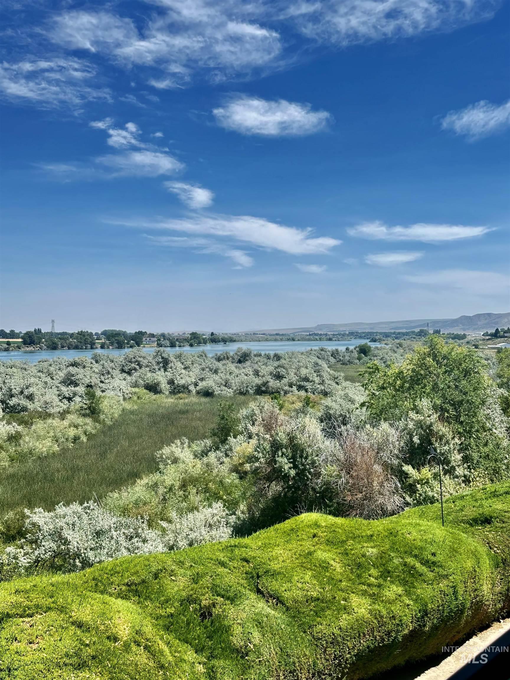 Aerial view of a nearby body of water