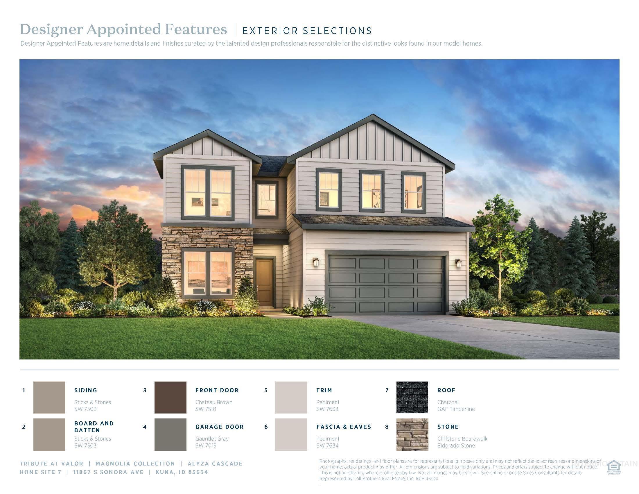 Exterior Selections Document. Displaying the property's exterior features and material specifications