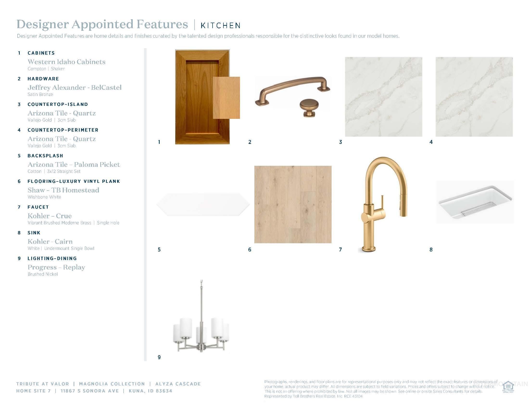 Designer Appointed Features, Kitchen. Outlining the specific components and finishes for the property's kitchen