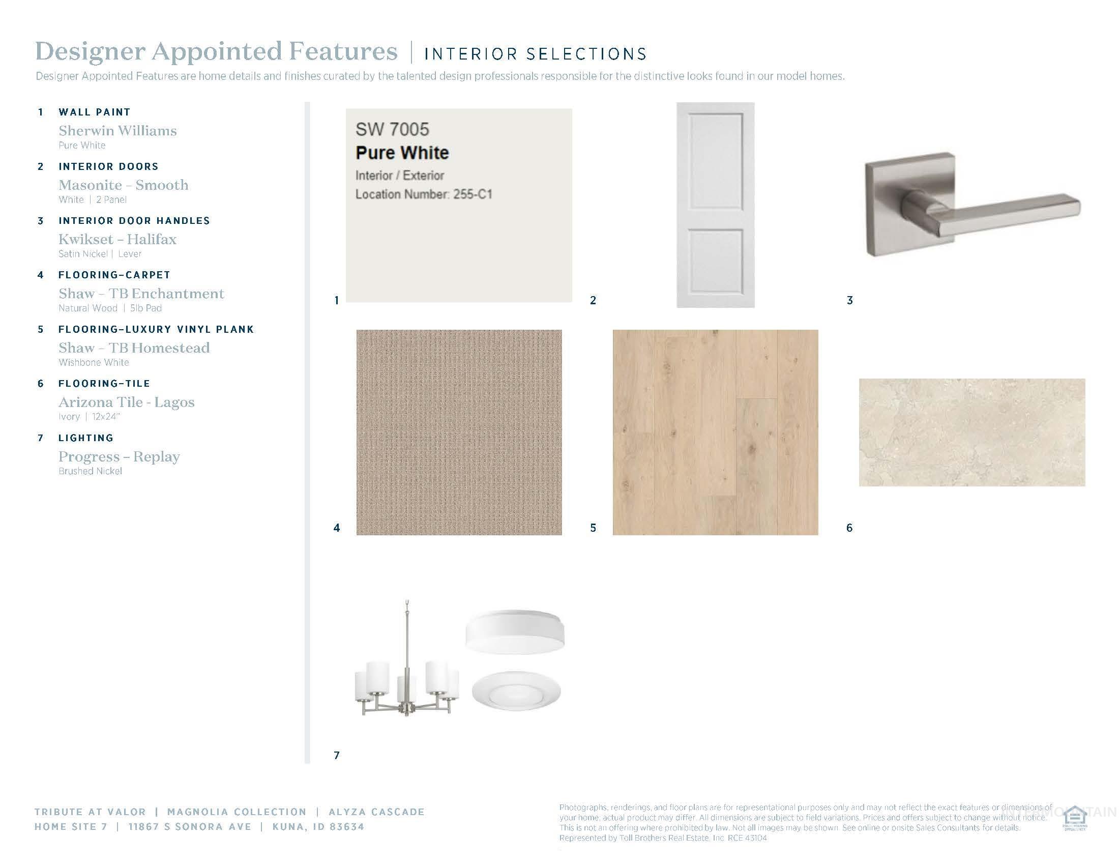 Interior Selections Document. Outlining material and finish specifications for the property