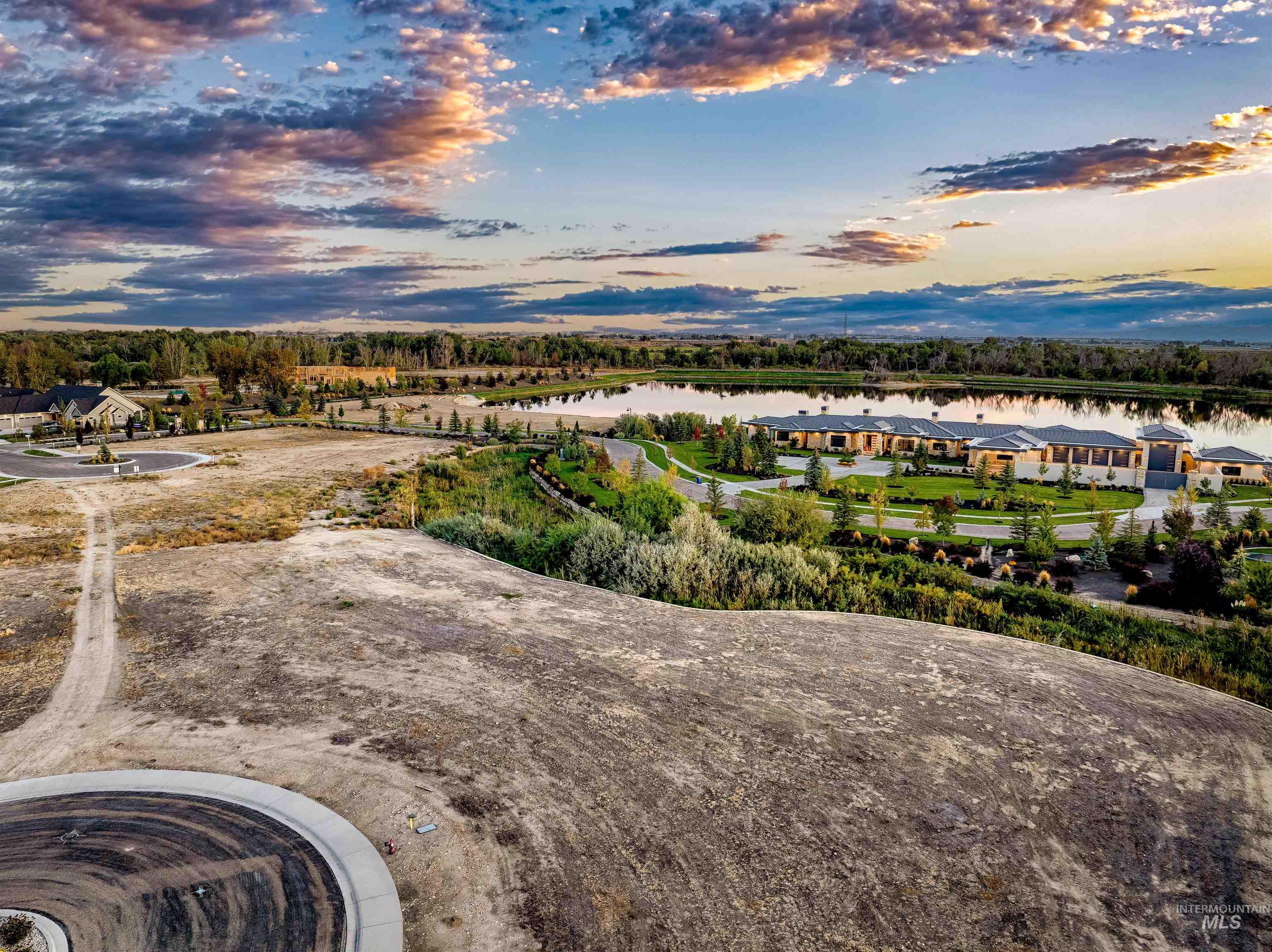Aerial view of a nearby body of water