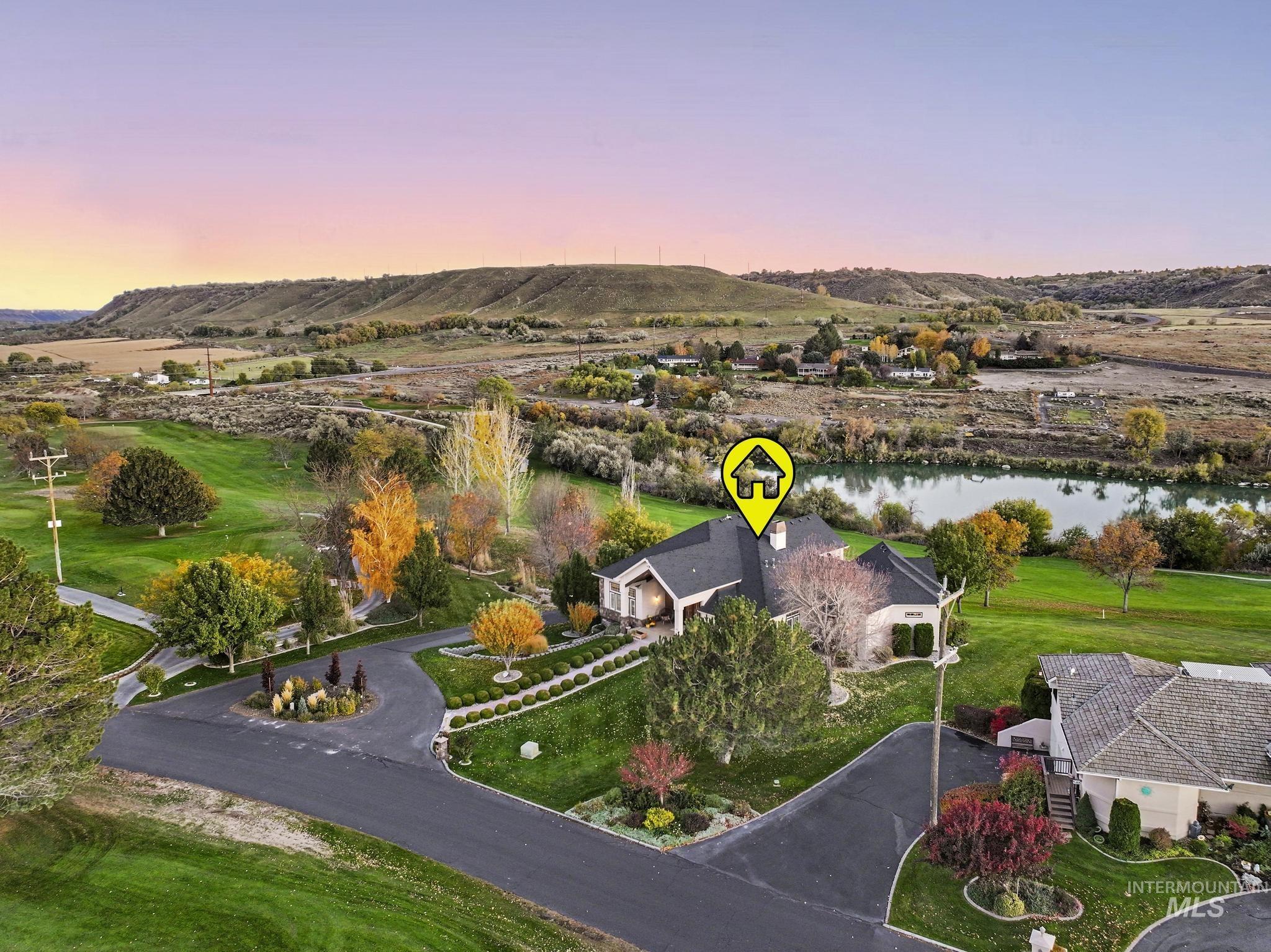 Aerial view at dusk of a water view