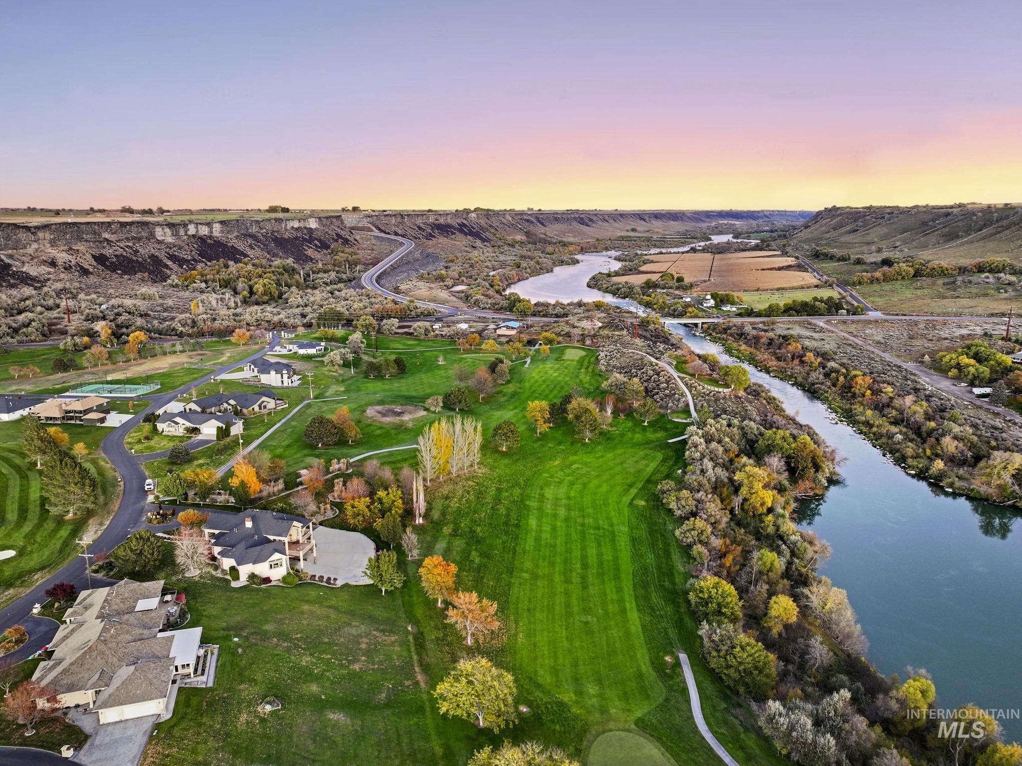 Aerial view at dusk of a water view