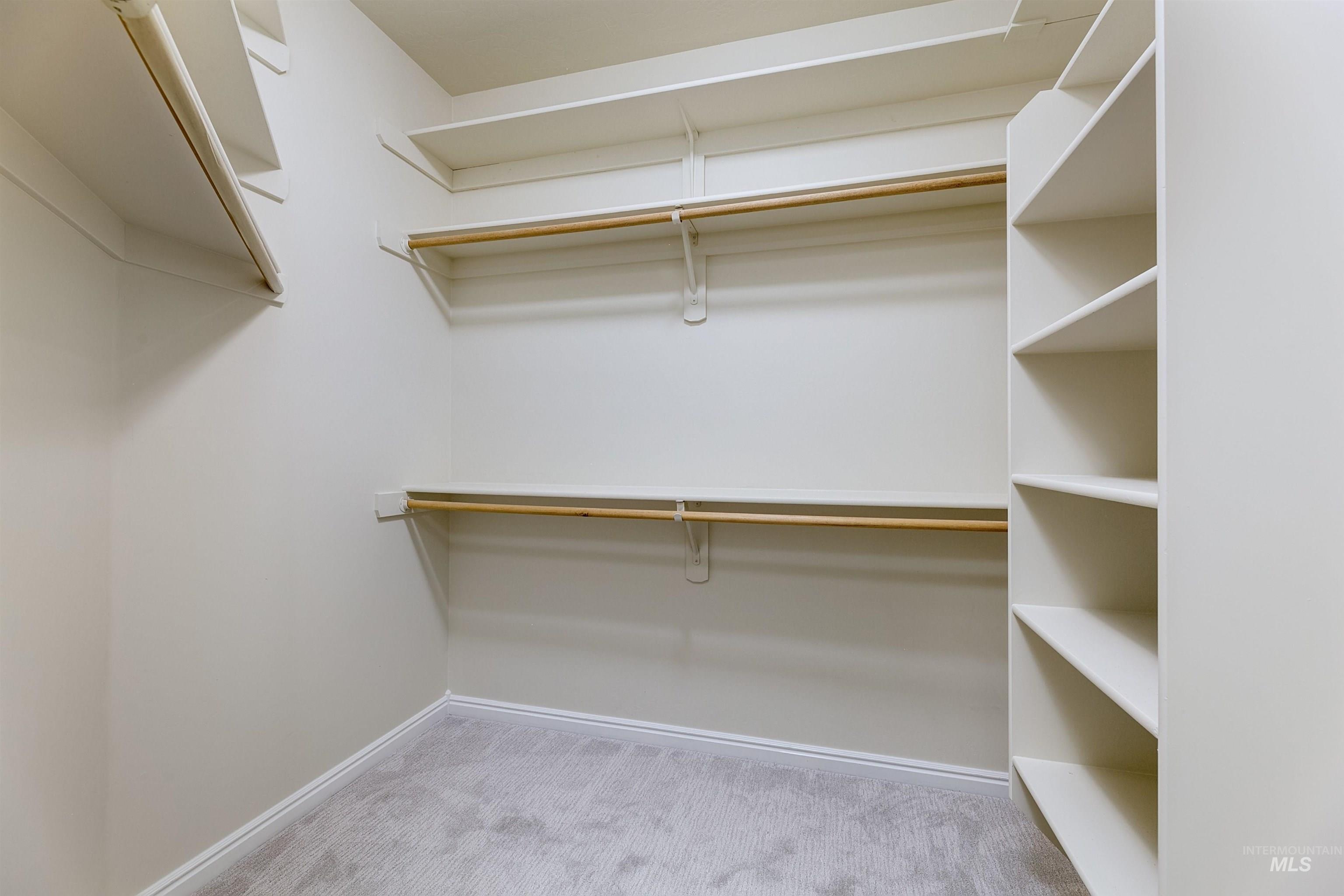 Walk in closet with light carpet