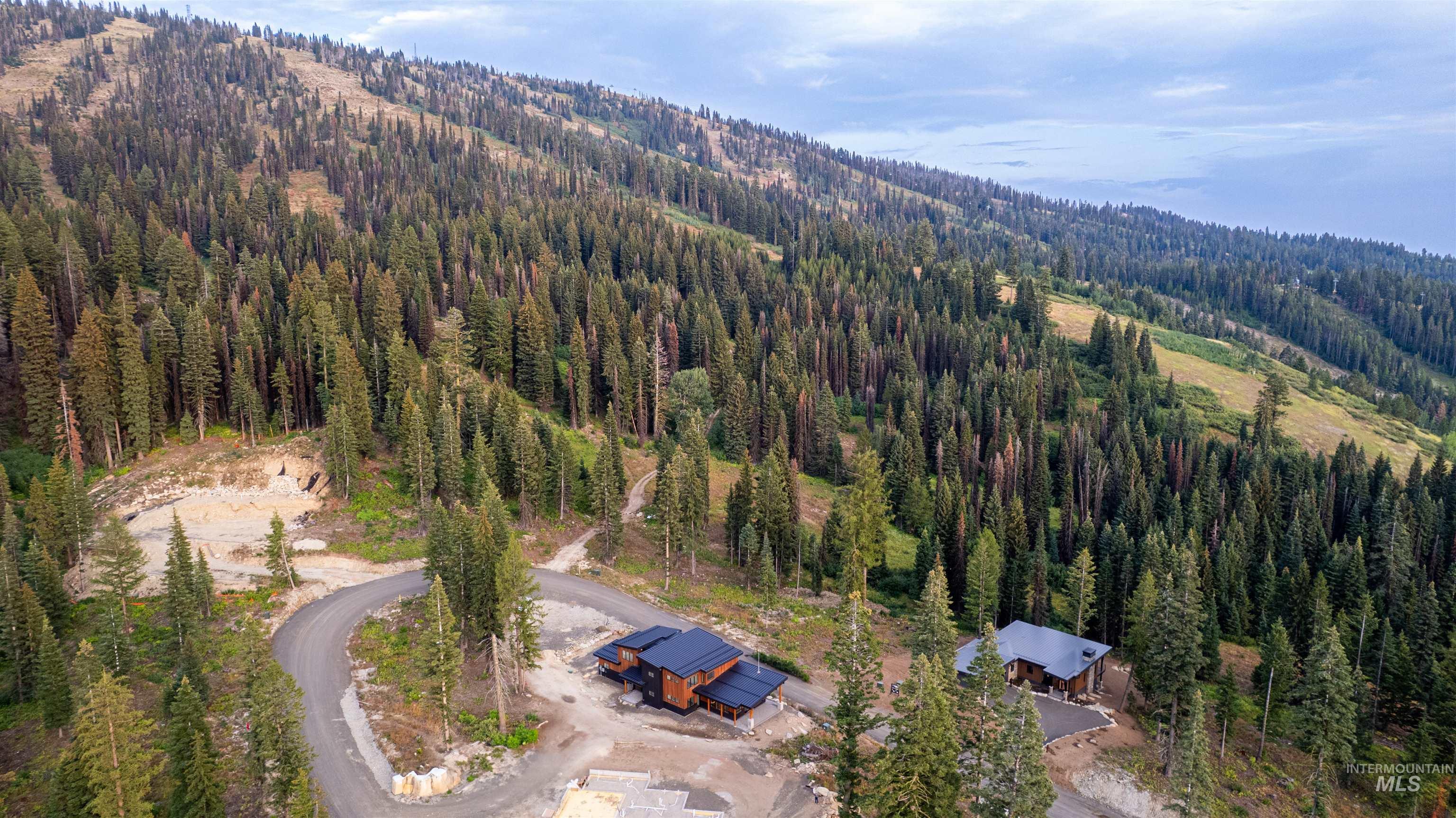 Aerial view of property's location with a forest
