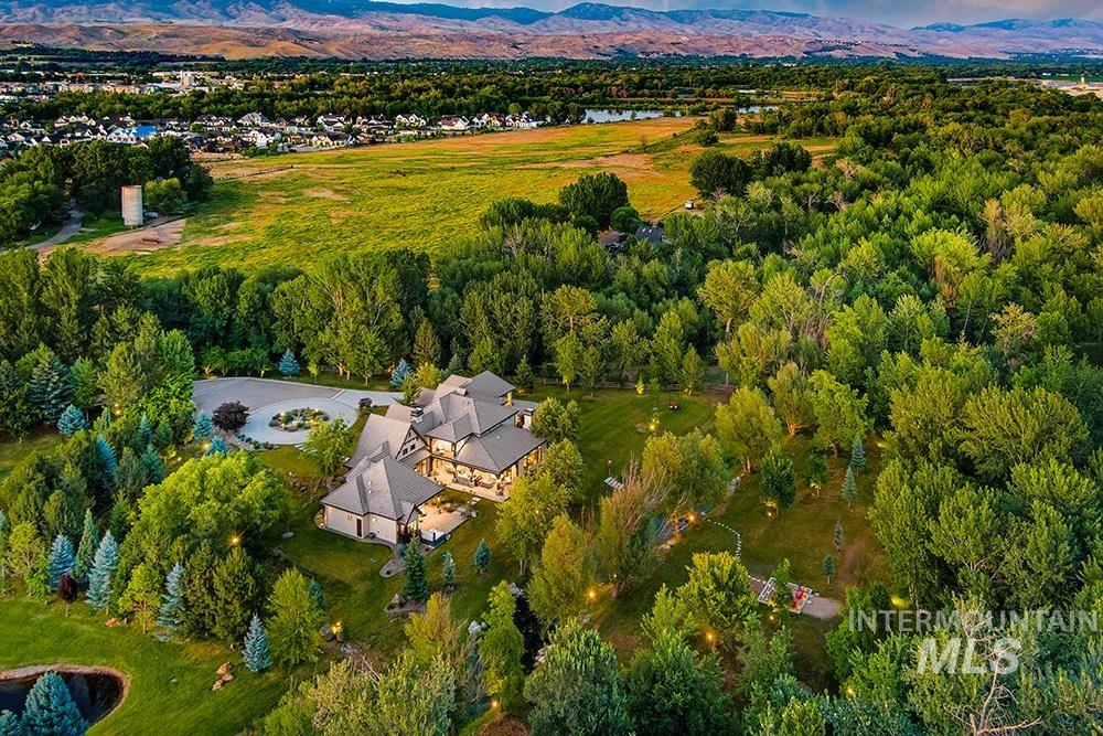 Aerial view of a mountain backdrop