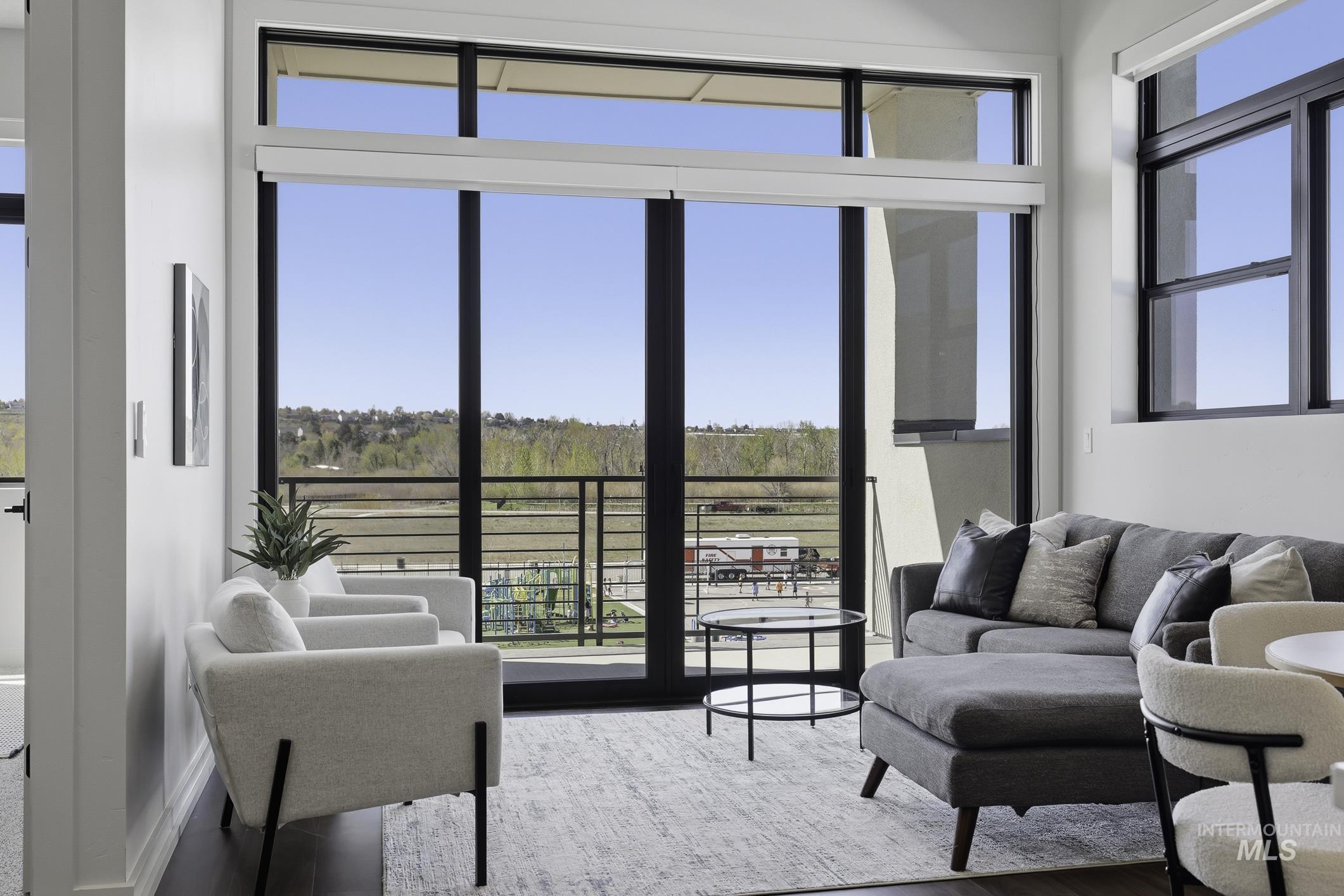Living area with wood finished floors