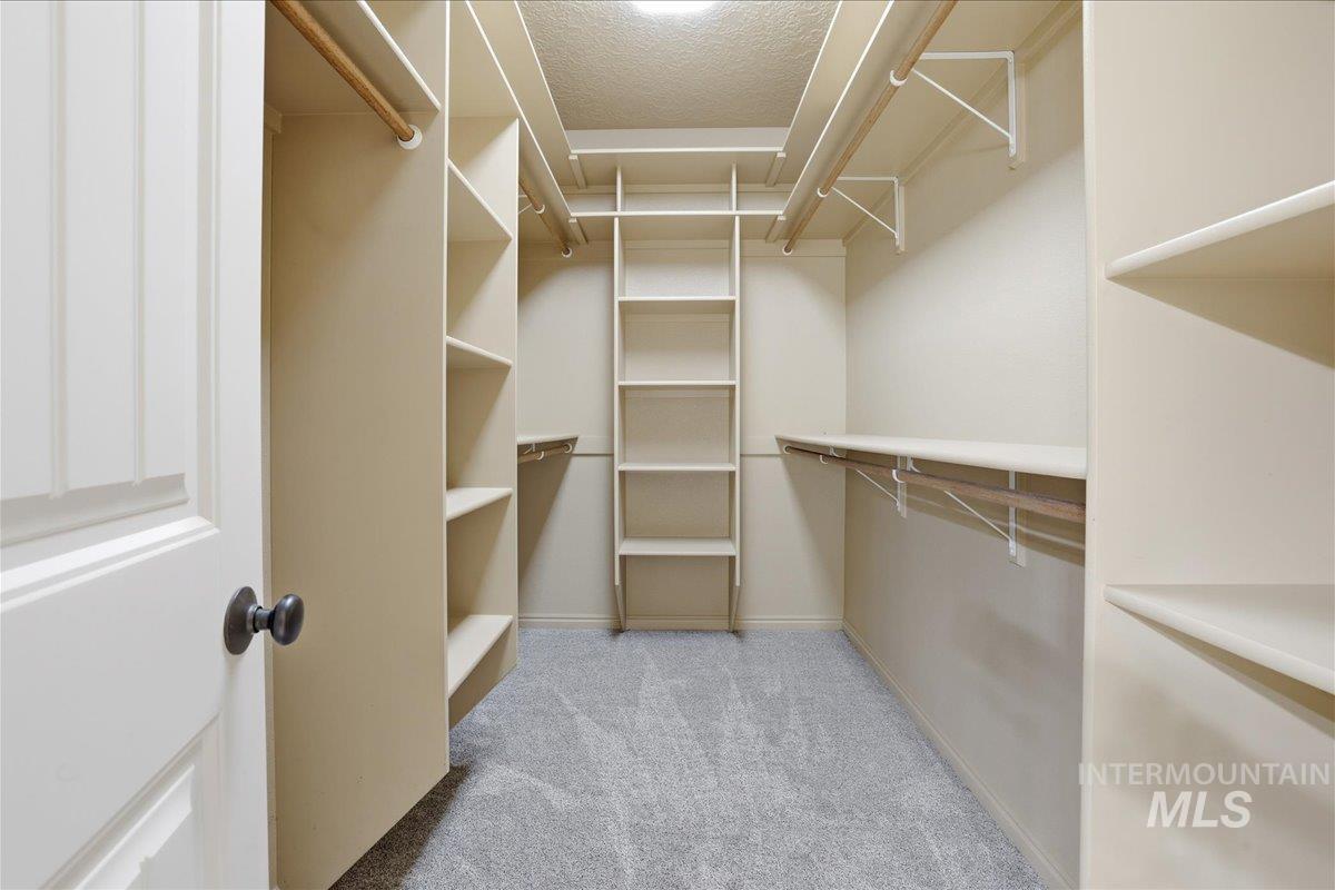 Spacious closet with light colored carpet