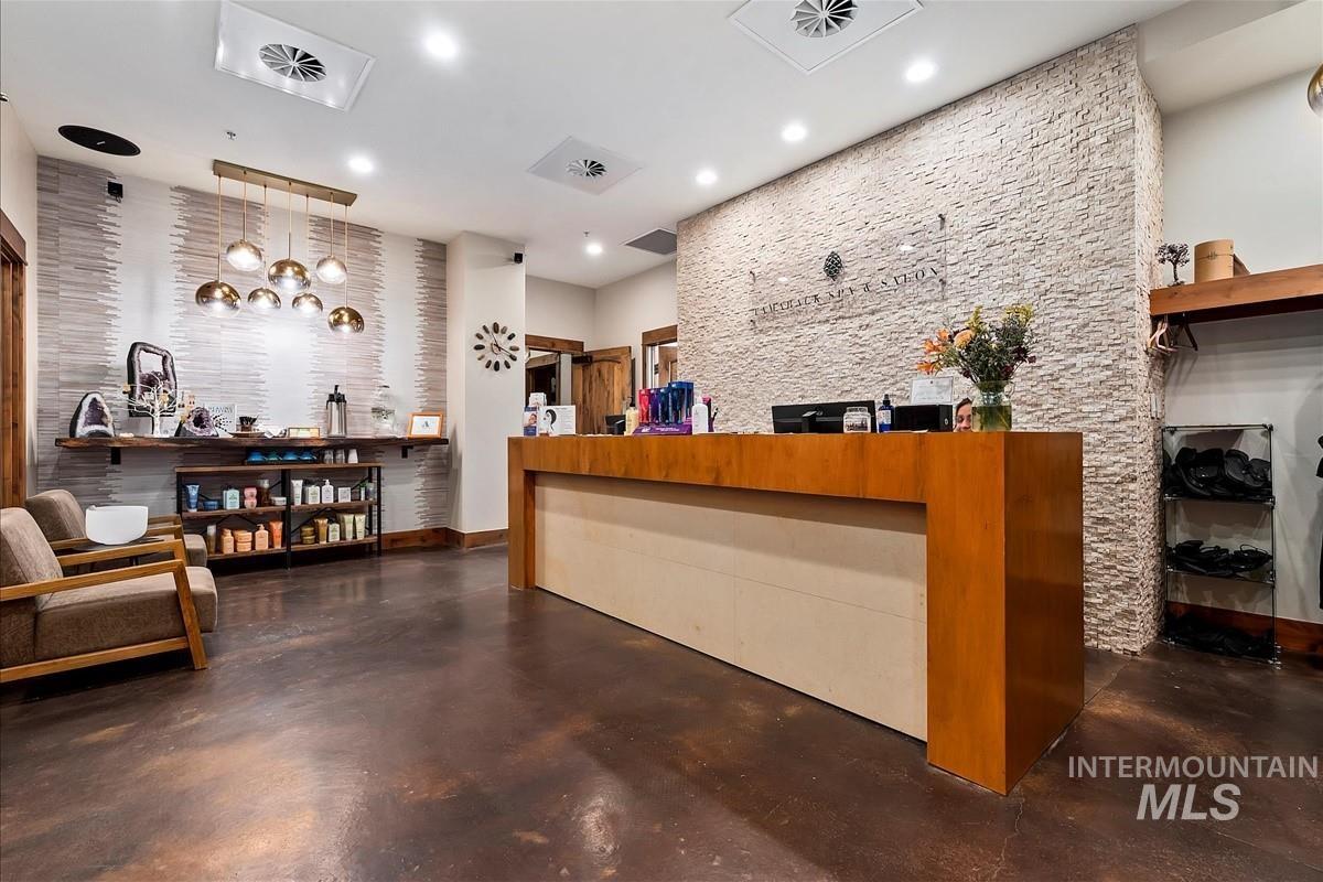 Reception with recessed lighting