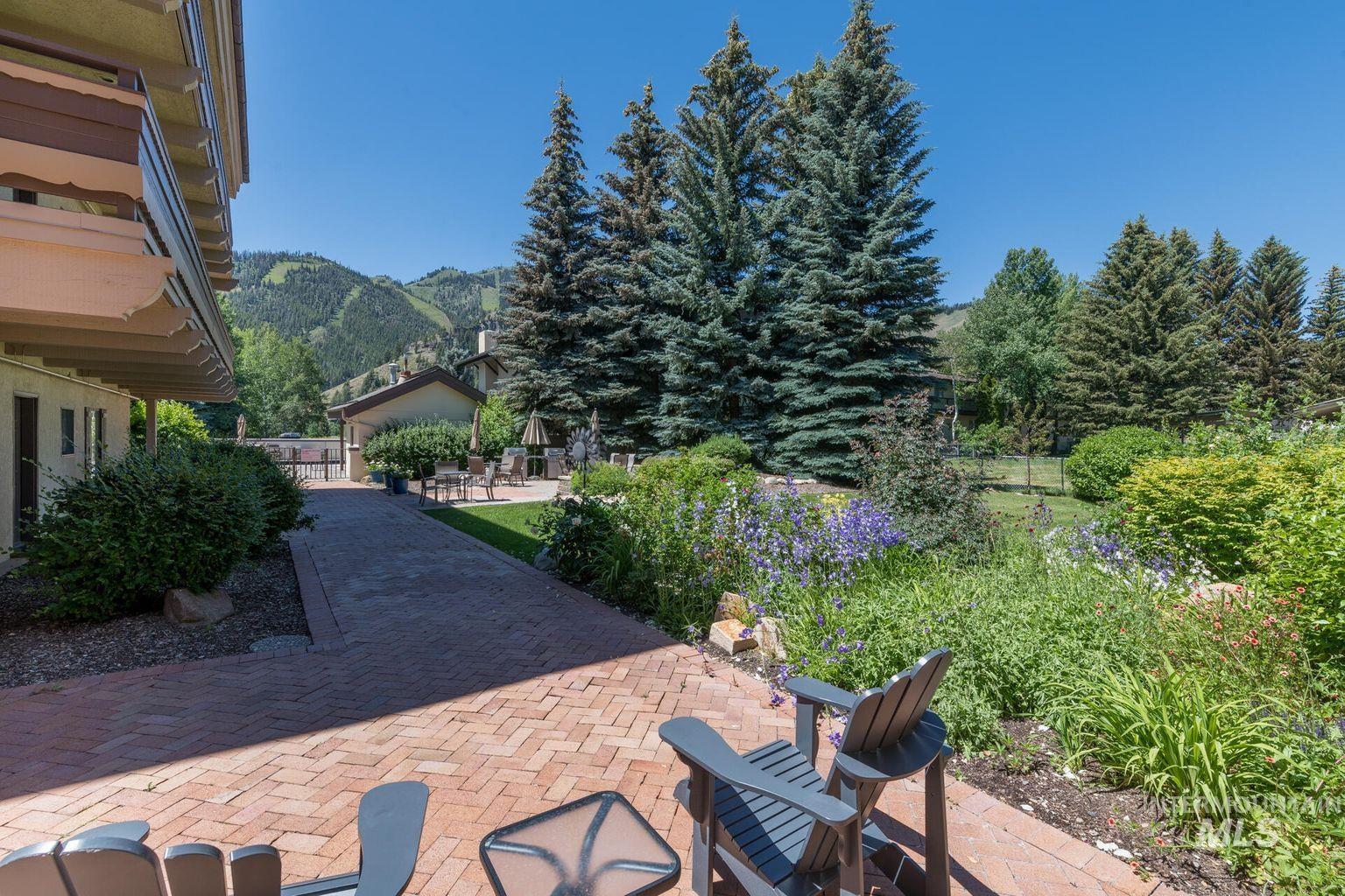 View of patio featuring a mountain view