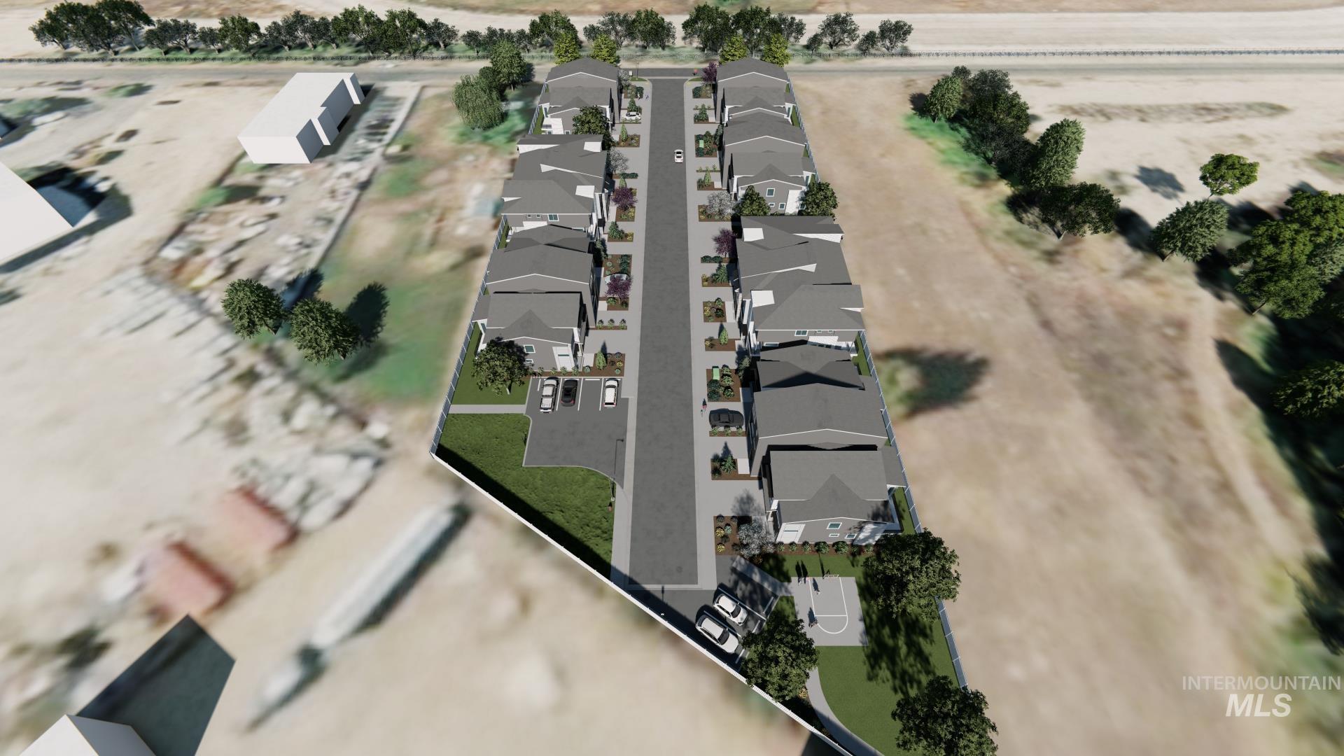 Aerial overview of property's location with nearby suburban area