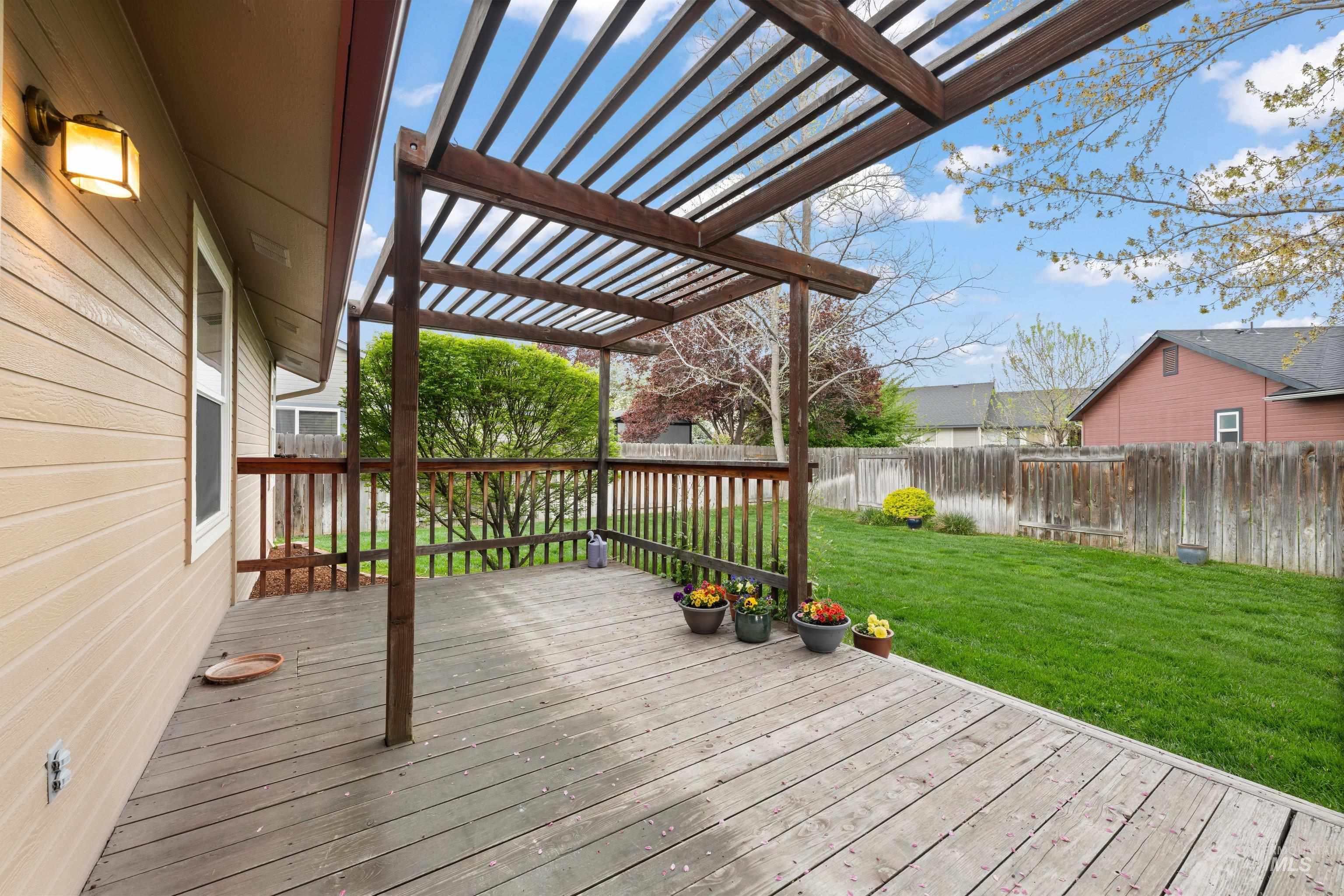 Wooden terrace featuring a fenced backyard