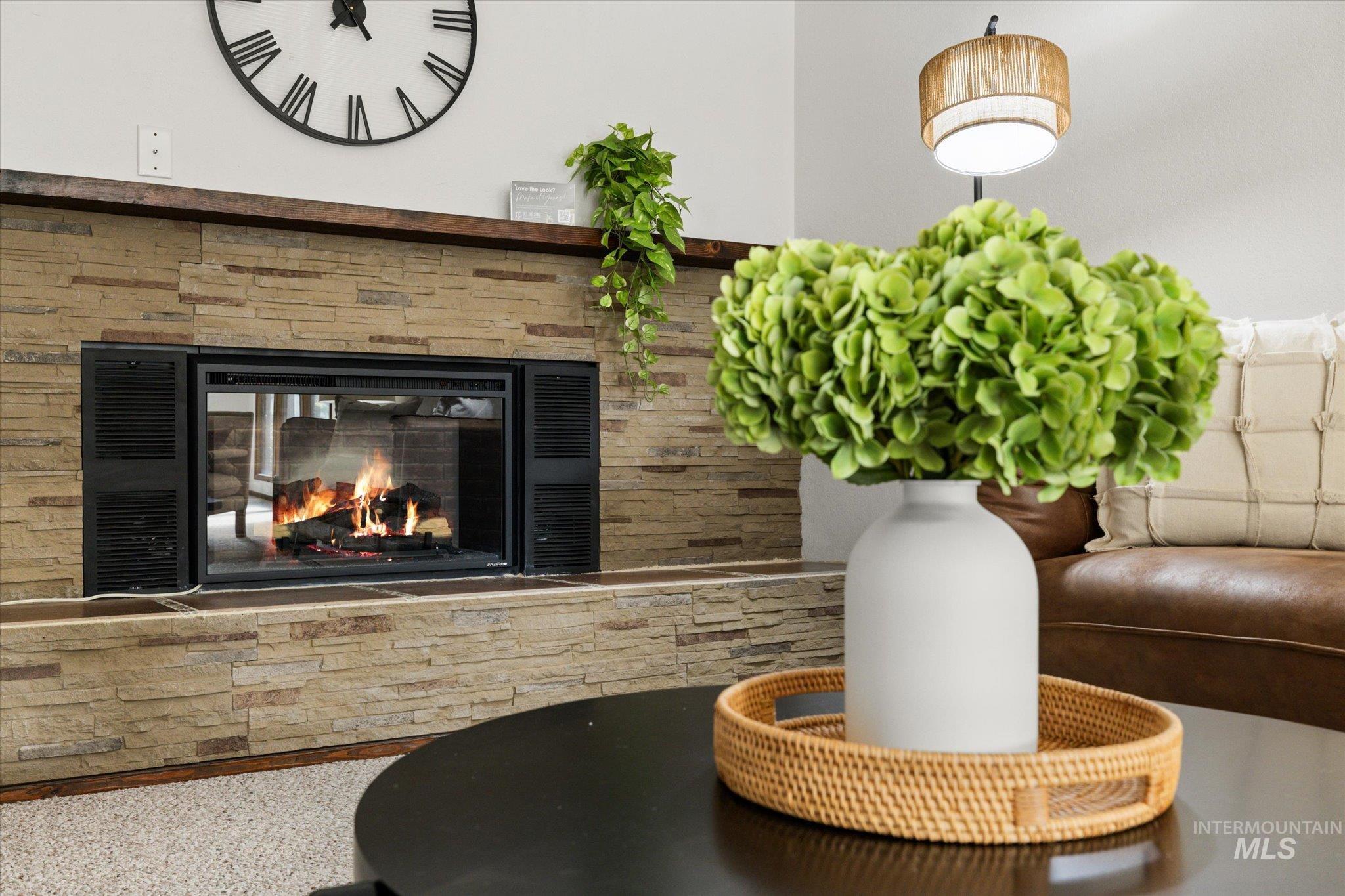 Detailed view of a stone fireplace