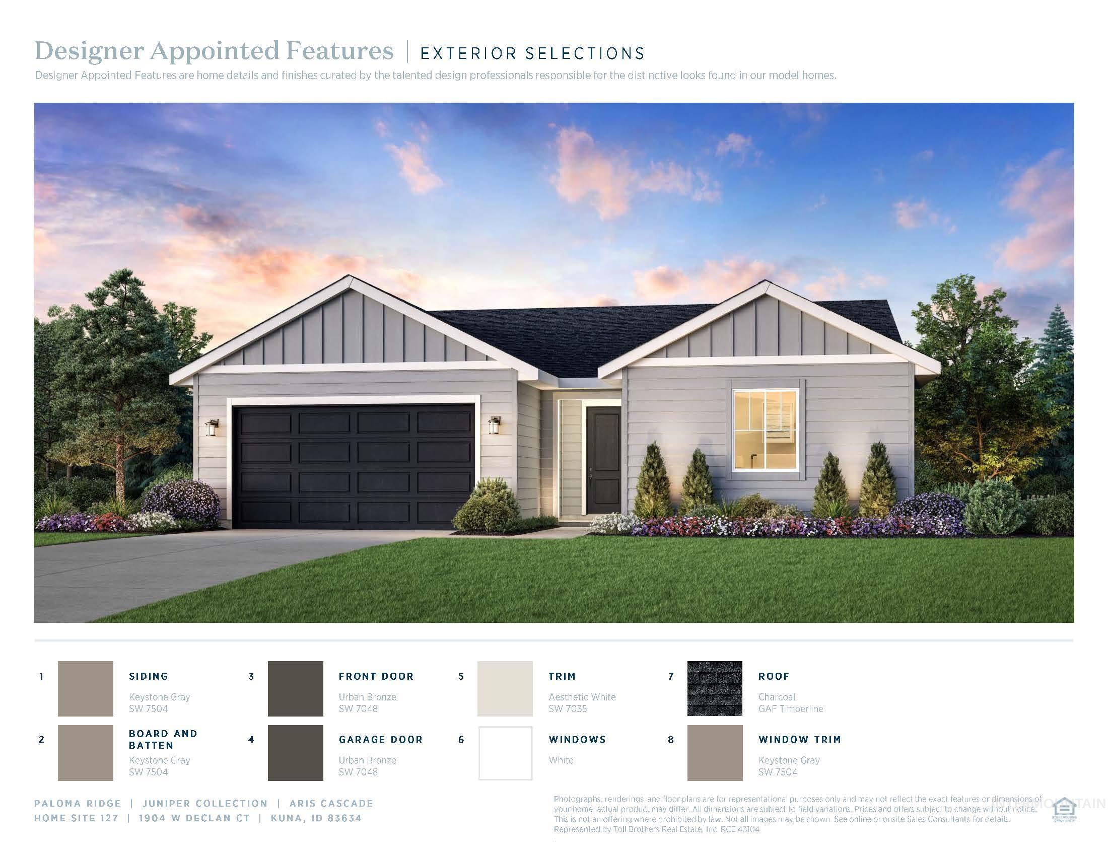Designer Appointed Features, Exterior Selections. Presenting the specified exterior design elements for the property