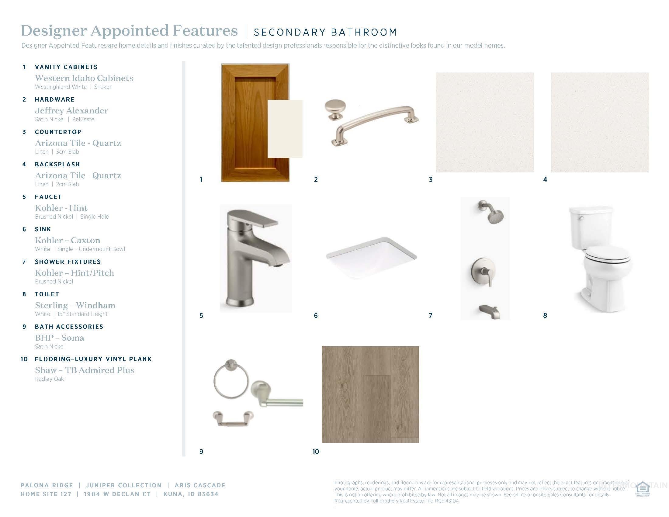 Designer Appointed Features. Detailing specific features for the secondary bathroom within the property