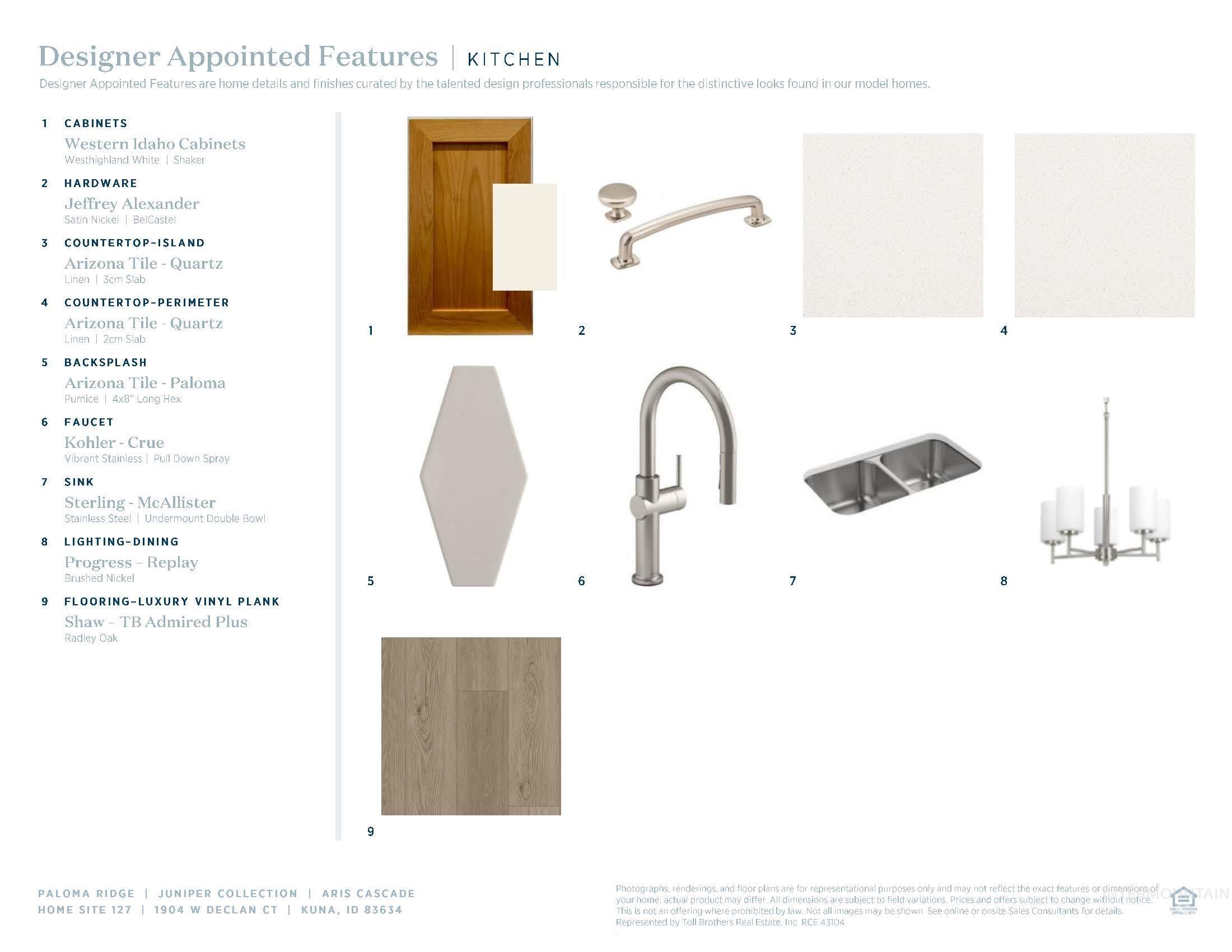Designer Appointed Features, Kitchen Section. Specifying design elements and finishes for the property's kitchen
