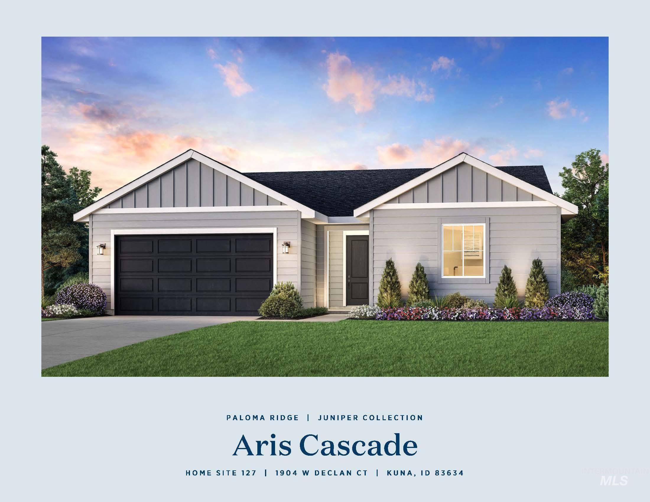 Contemporary single-story residence featuring light gray horizontal siding and a dark gray garage door