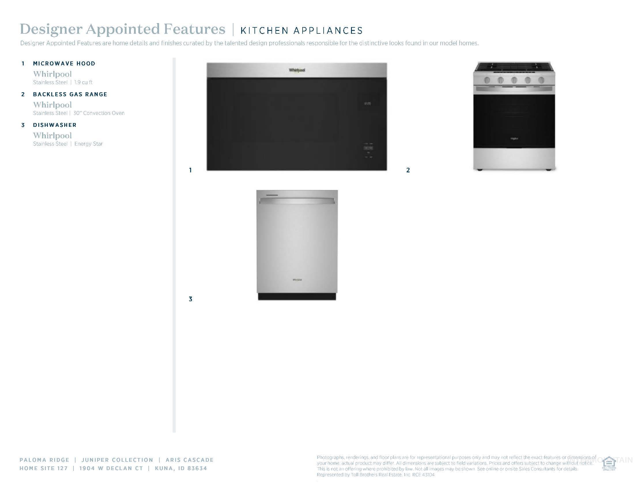 Designer Appointed Features, Kitchen Appliances Section. Detailing appliance specifications for the property