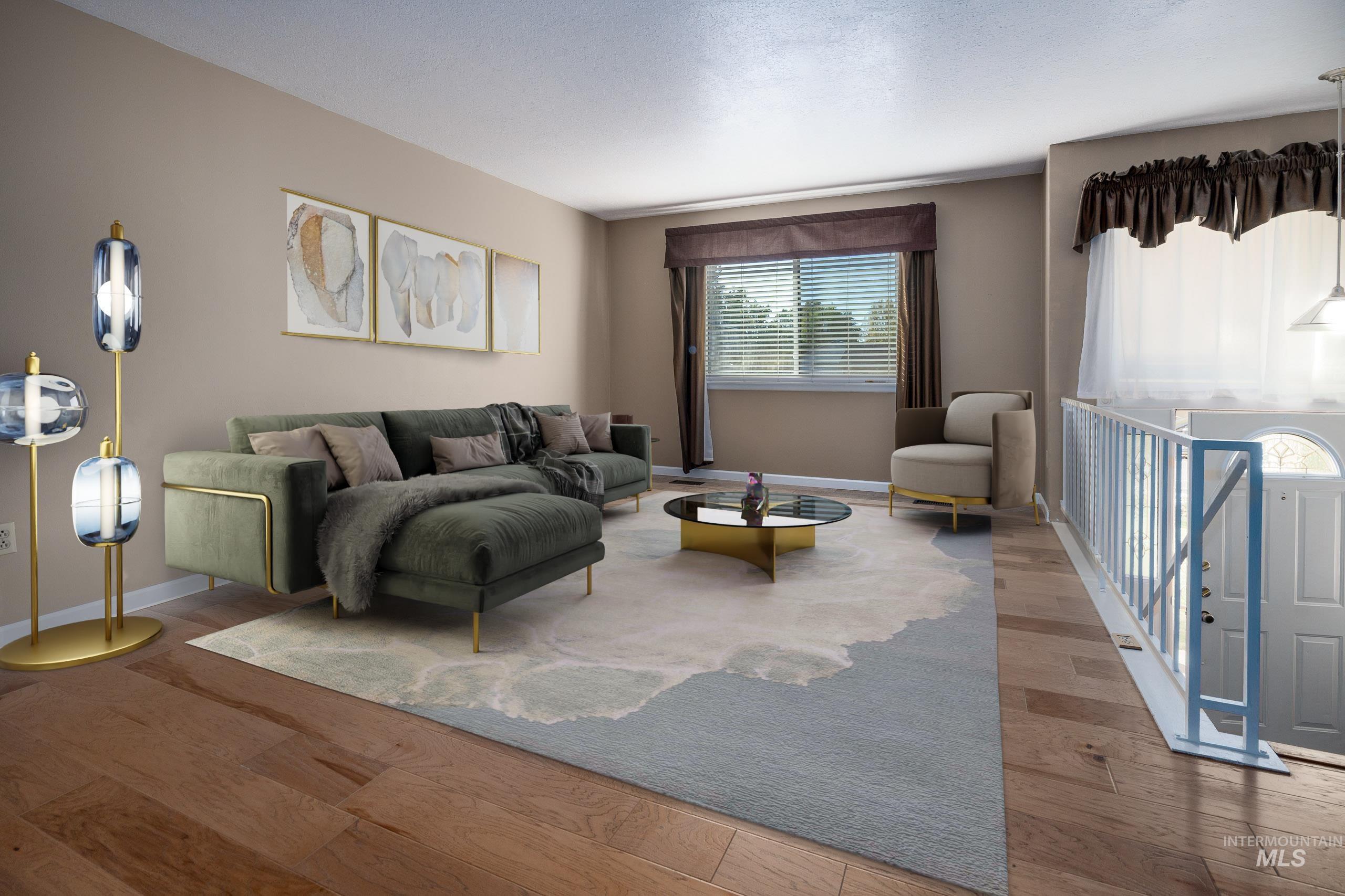 Living area with wood finished floors
