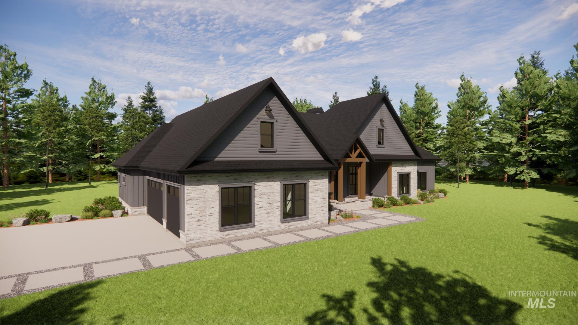 View of front of home featuring a front yard, concrete driveway, and an attached garage