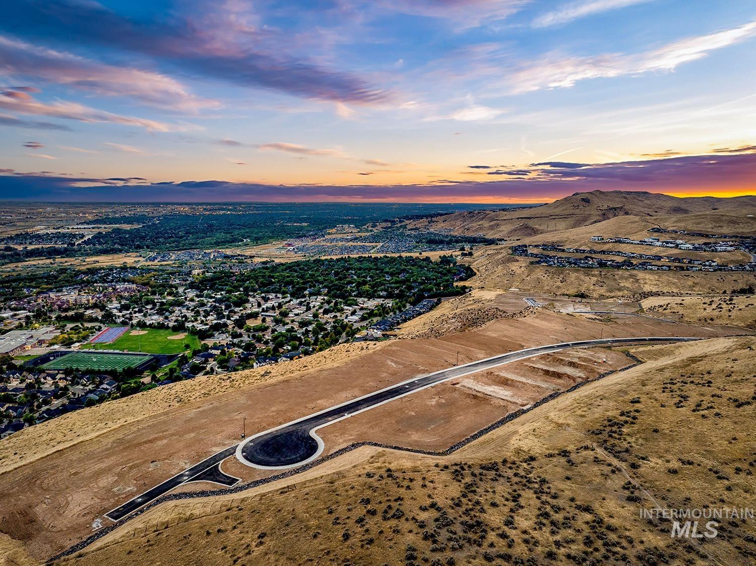 Aerial view at dusk of a mountain view