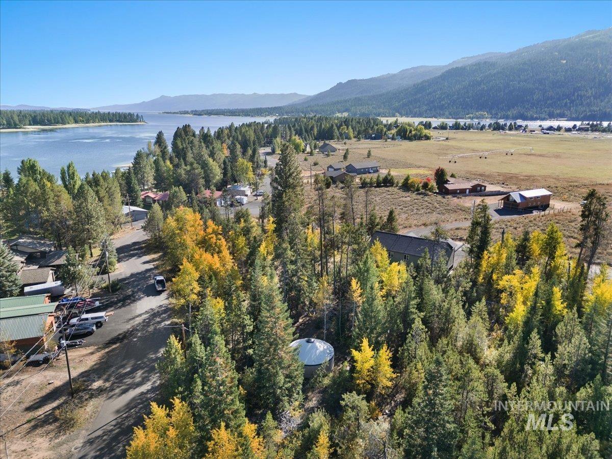 Aerial view of a water and mountain view
