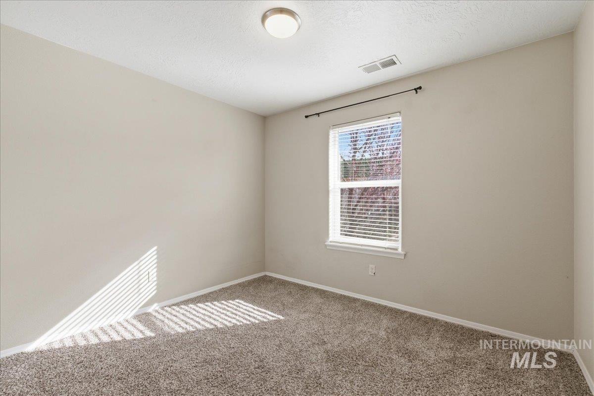 Spare room with light colored carpet and a textured ceiling