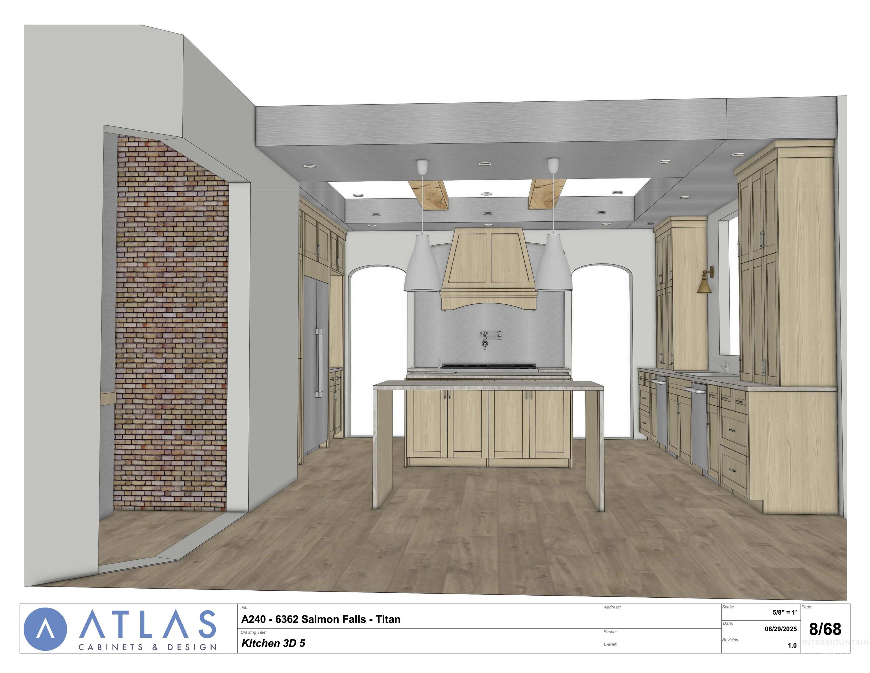 Kitchen with a center island, light wood-style flooring, a breakfast bar, and arched walkways