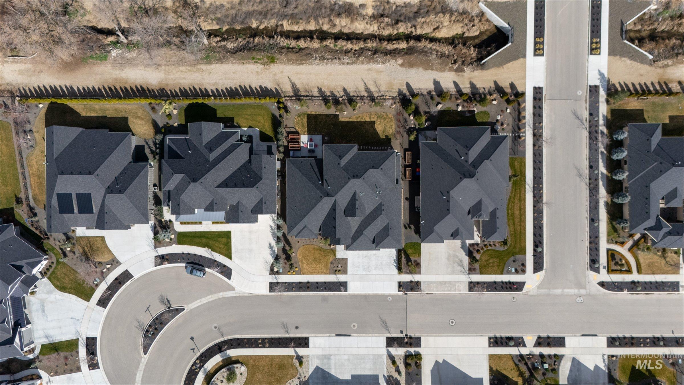 Aerial perspective of suburban area