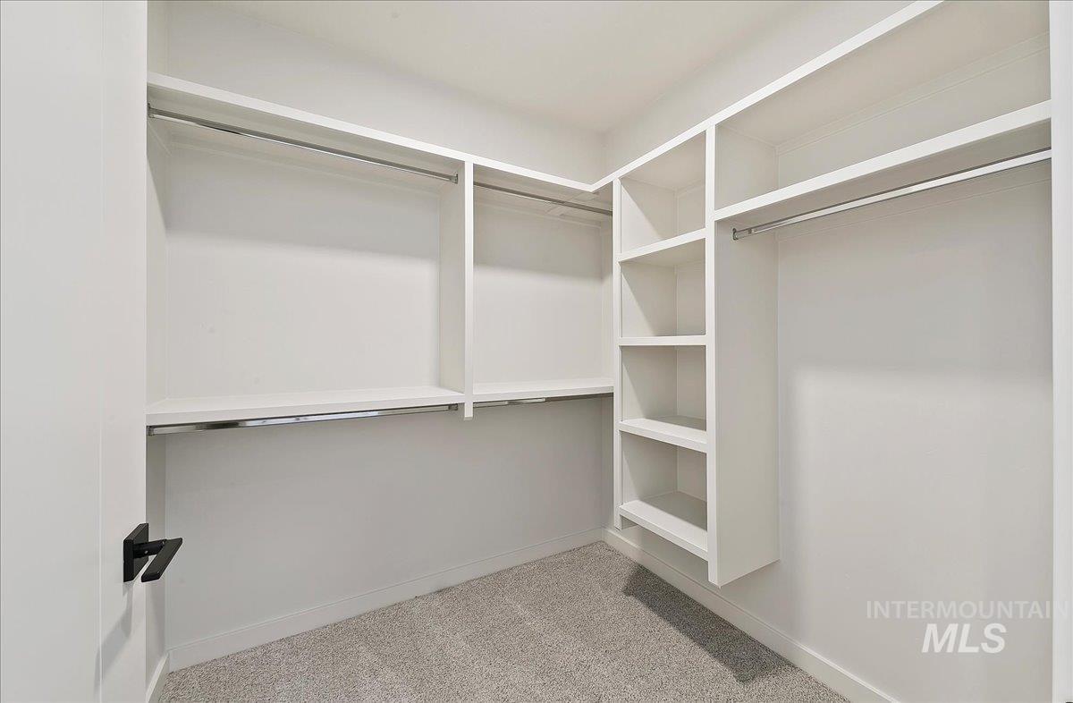 Walk in closet with light carpet