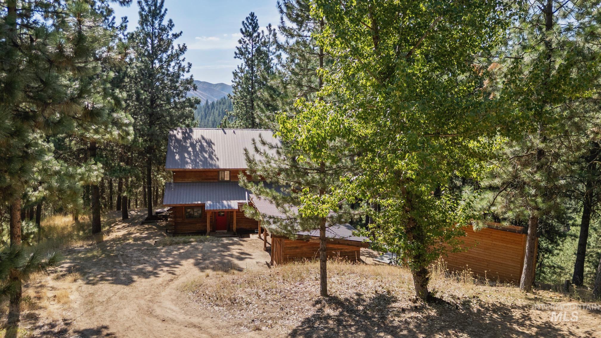 Rear view of property with a metal roof and a mountain view