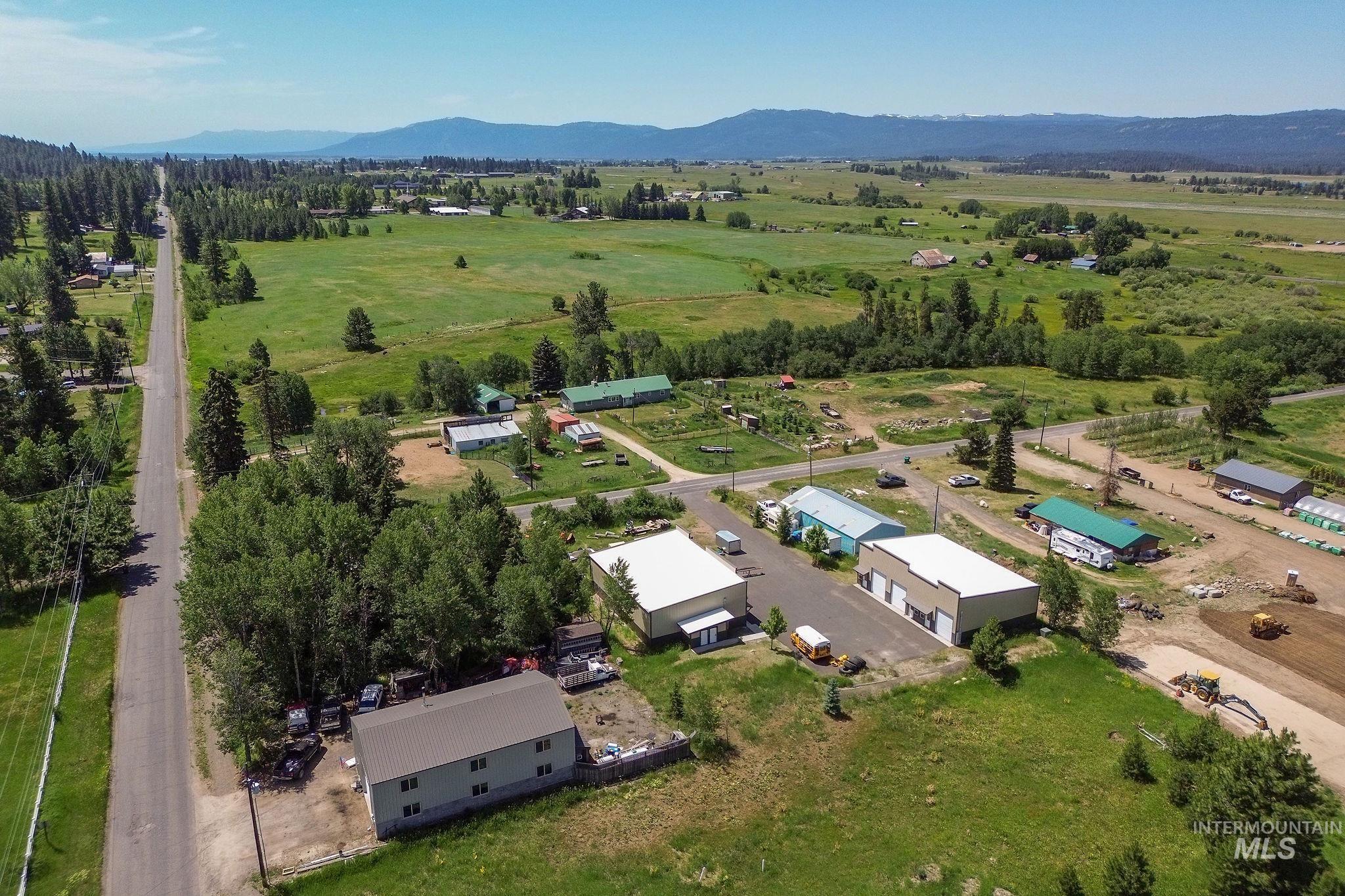 Overview of rural landscape with a mountainous background