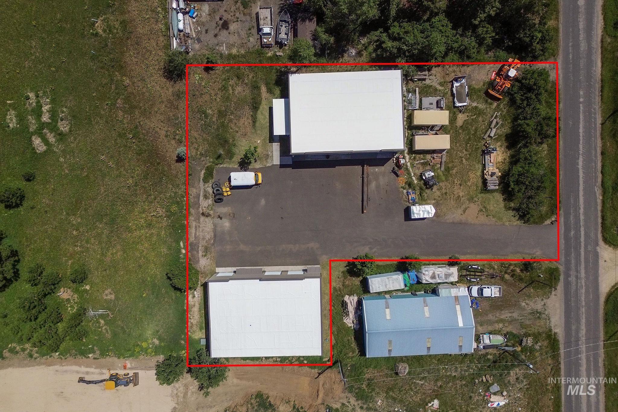 Aerial view of property's location with property parcel outlined