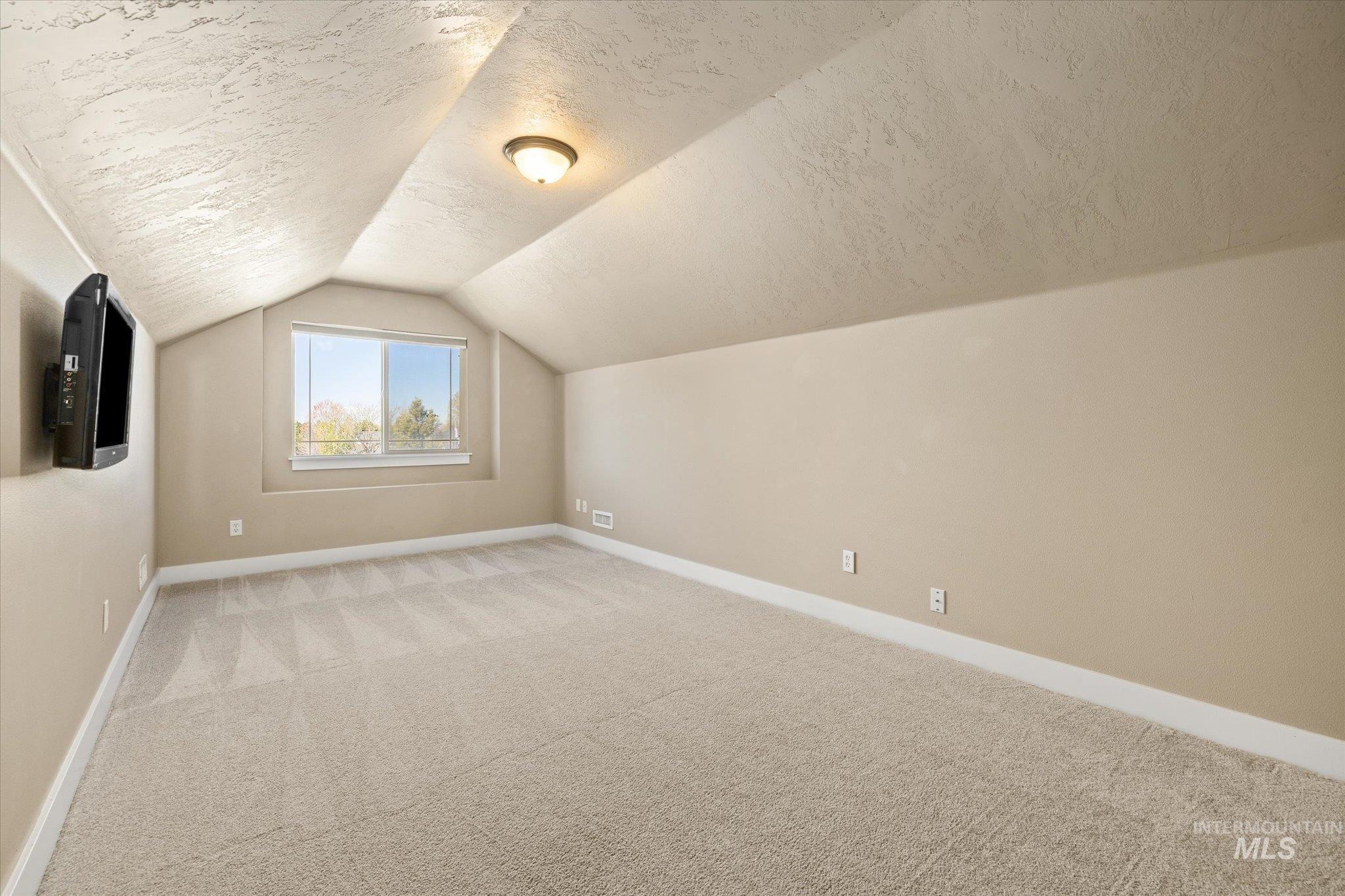 Bonus room featuring a textured ceiling and light colored carpet