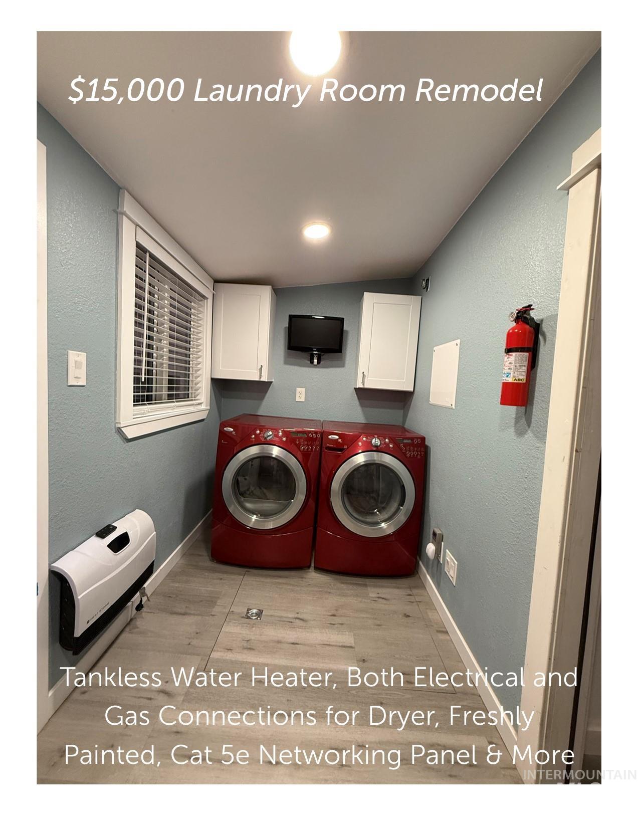 $15,000 Laundry Room Remodel - Tankless Water Heater, New Copper Plumbing, Both Gas and Electrical Connections for Clothes Dryer, Freshly Painted, LVP Flooring, New Cabinetry with Upgraded Hardware, Low-E Dual Pane Window, Ethernet Panel and Much More.