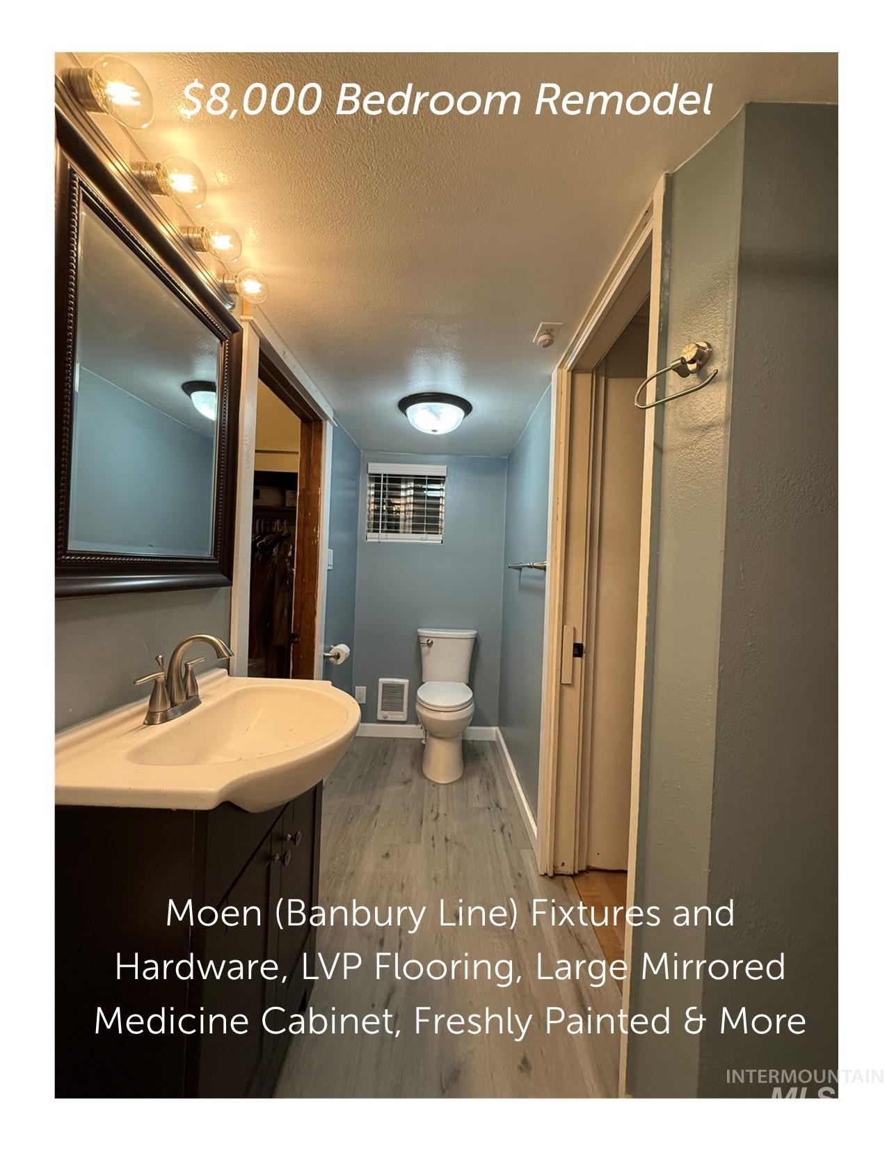$8,000 Bathroom Remodel - Newer Tub/Shower, Moen Banbury Water Fixtures and Hardware, New Light Fixtures, New LVP Flooring, Freshly Painted, New Mirrored Medicine Cabinet, Elongated Super Flush Toilet, 2.5 inch Faux Wood Blind, New In-Wall Heater & More.