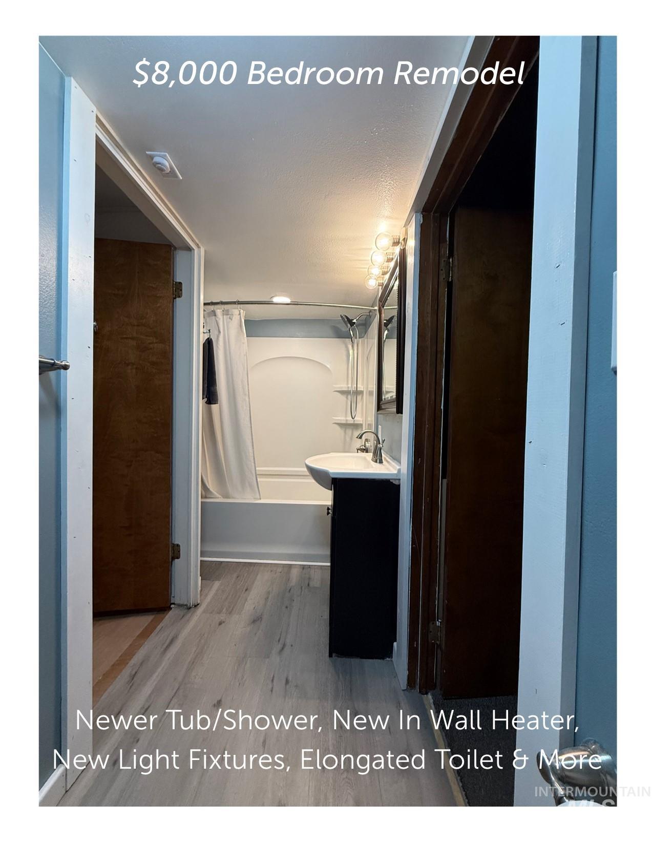 $8,000 Bathroom Remodel - Newer Tub/Shower, Moen Banbury Water Fixtures and Hardware, New Light Fixtures, New LVP Flooring, Freshly Painted, New Mirrored Medicine Cabinet, Elongated Super Flush Toilet, 2.5 inch Faux Wood Blind, New In-Wall Heater & More.