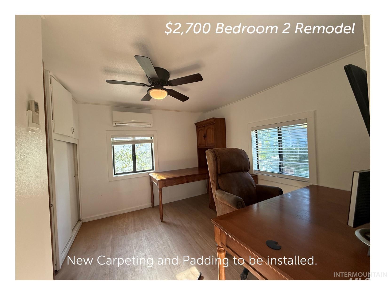 $2,700 Bedroom 2 Remodel - New Carpeting and Upgraded Padding to be installed, Energy Saving Ceiling Fan, Freshly Painted, Cat 5e Networking, Dual Pane Windows, 2.5" Faux Wood Blinds and More.