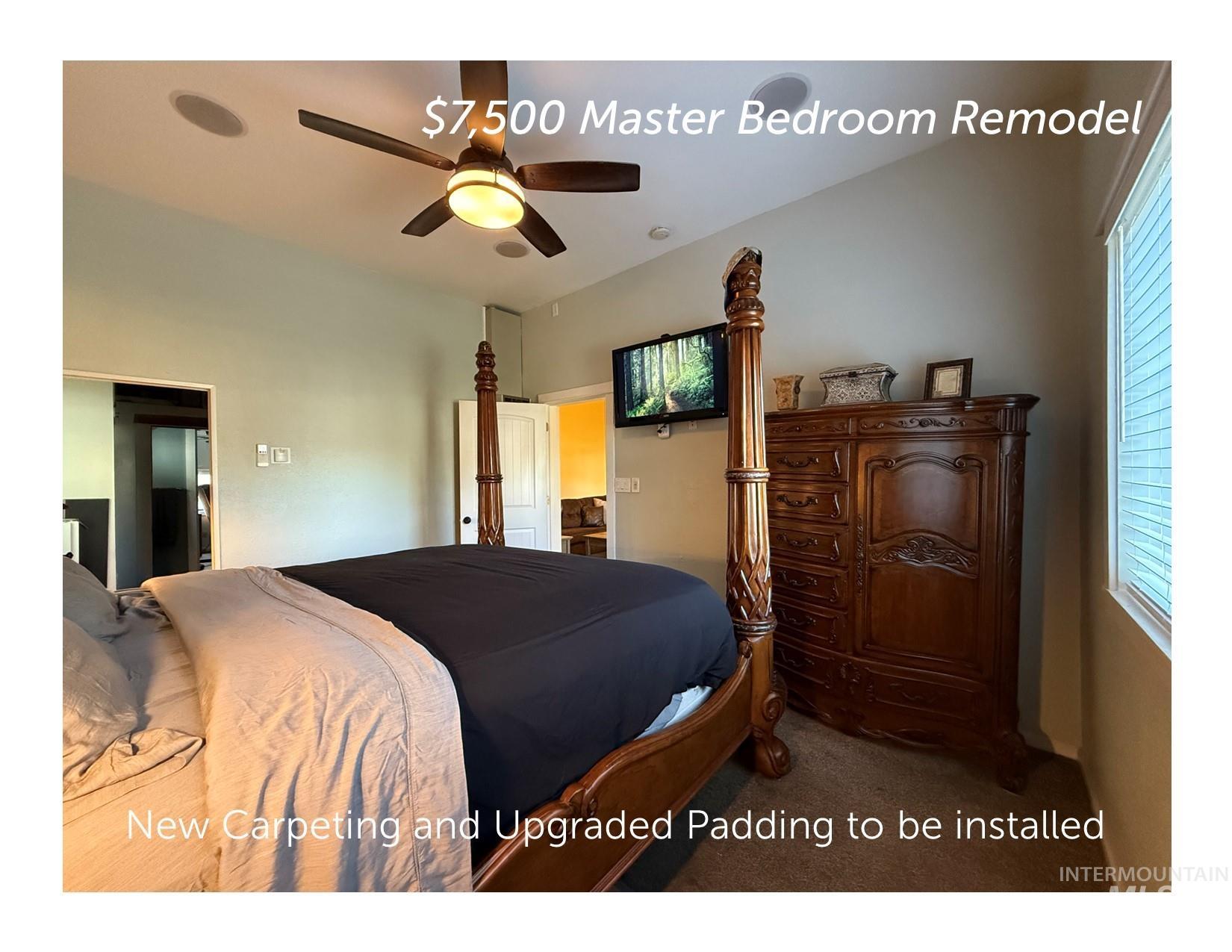 $7,500 Master Bedroom Remodel - NEW CARPET AND PAD WILL BE INSTALLED DURING 14 DAY SELLER LEASE BACK), Surround Sound, Ceiling Fan, Wired for Half Hot (switched plug), Raised Panel Doors, Dual Pane Window, 2.5 Inch Faux Wood Blinds, Freshly Painted & More