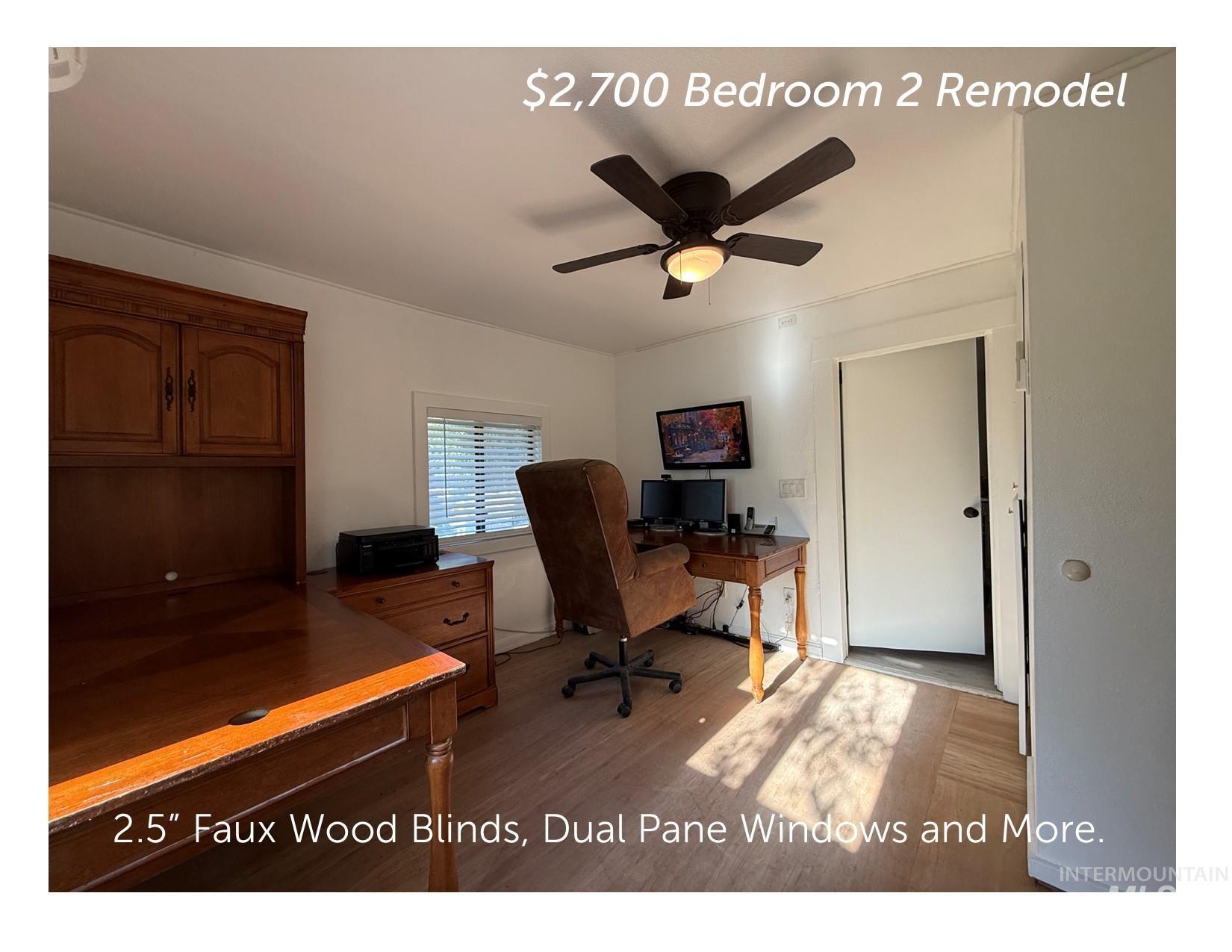 $2,700 Bedroom 2 Remodel - New Carpeting and Upgraded Padding to be installed, Energy Saving Ceiling Fan, Freshly Painted, Cat 5e Networking, Dual Pane Windows, 2.5" Faux Wood Blinds and More.