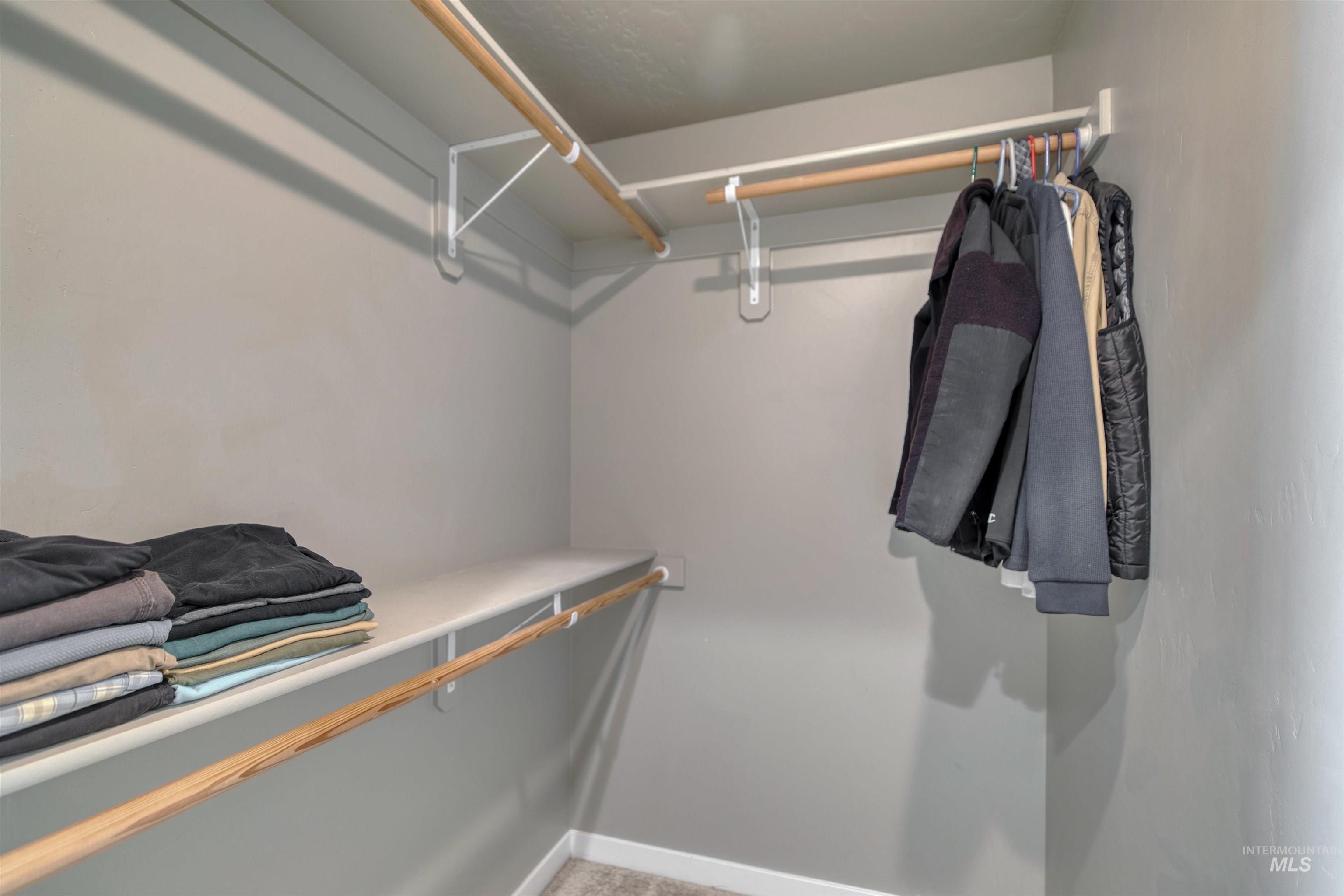 Walk in closet with light carpet