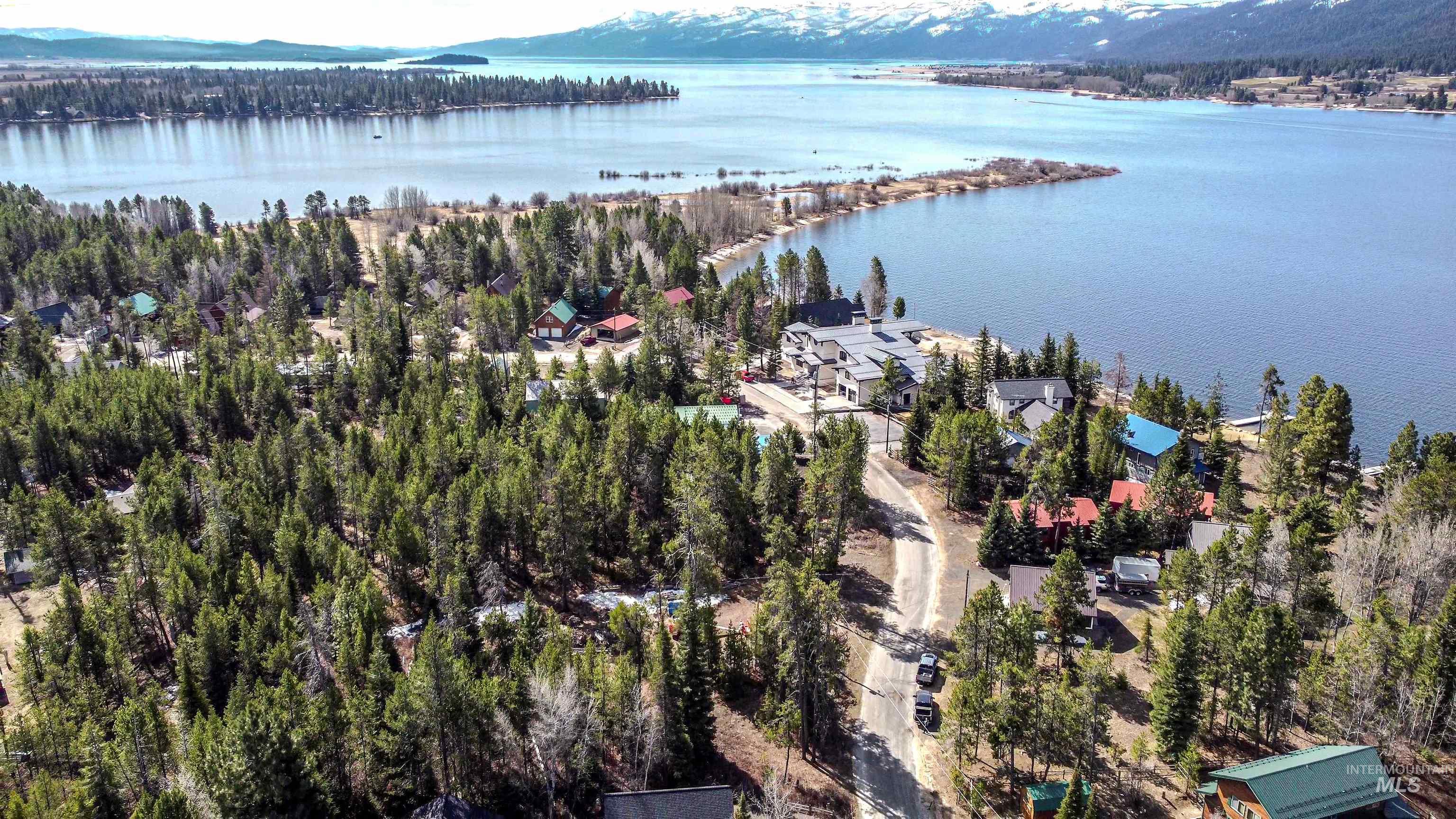 Aerial view of a water and mountain view
