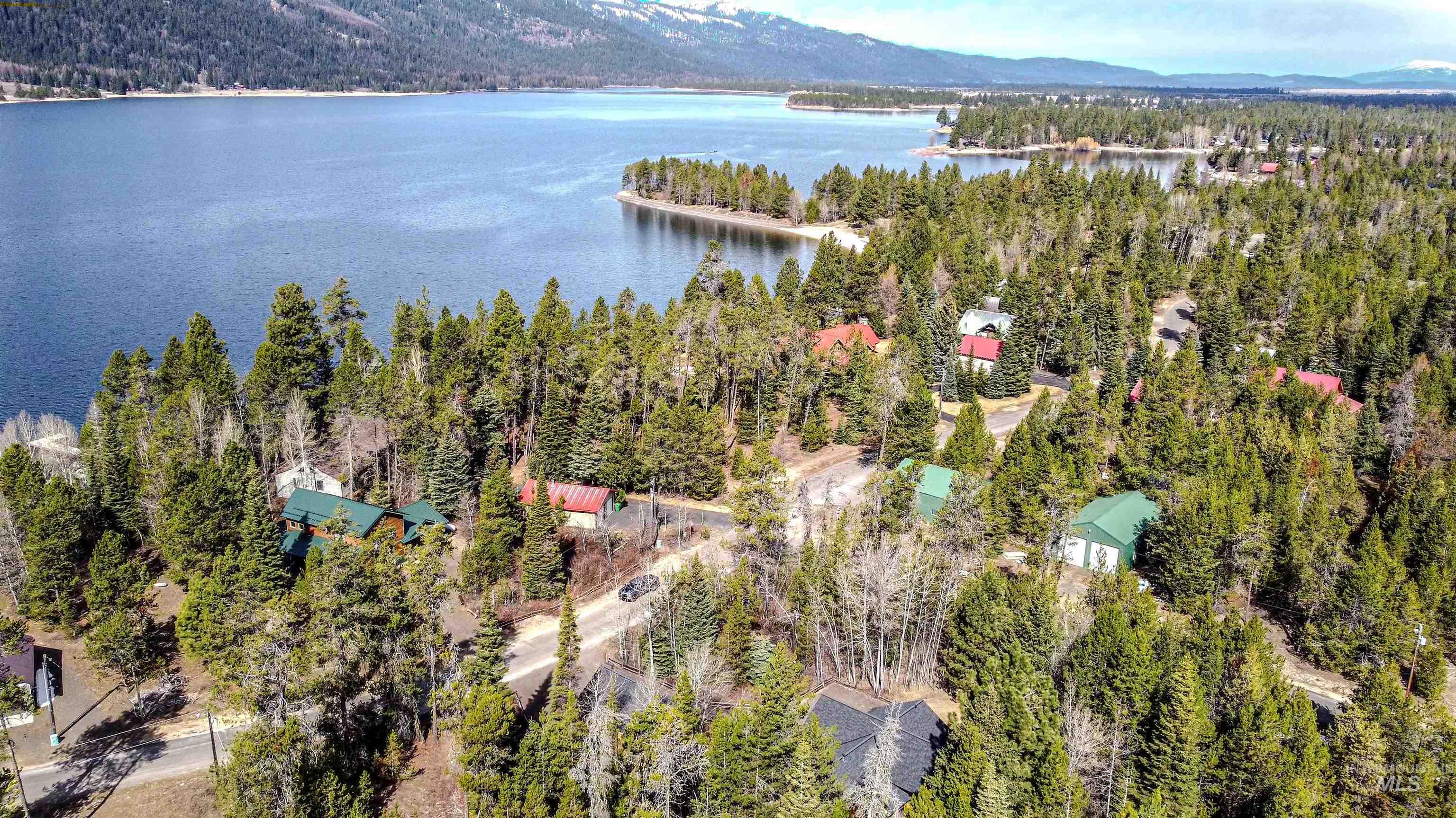 Bird's eye view of a water and mountain view and a heavily wooded area